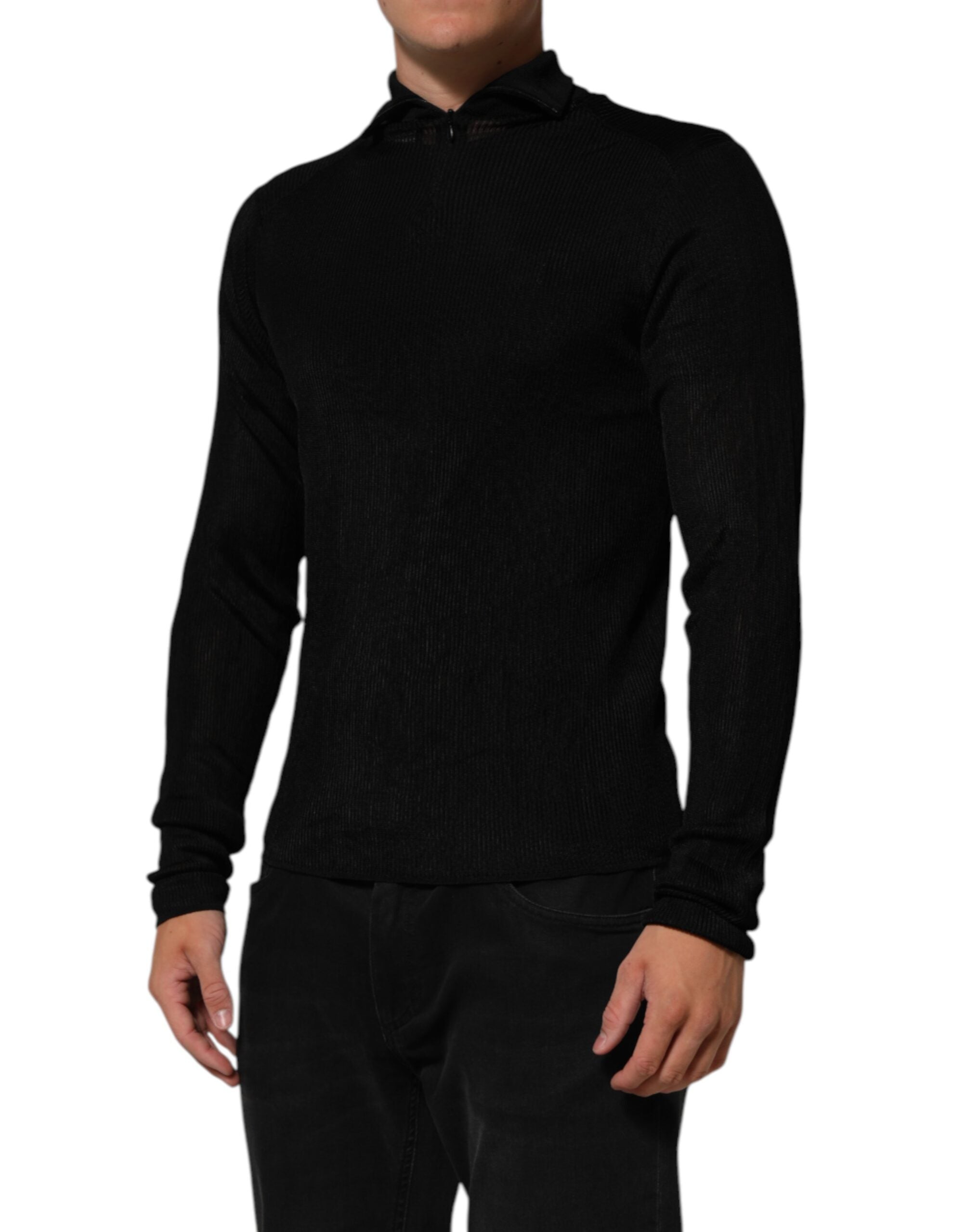 Black Viscose Turtle Neck Pullover Sweater