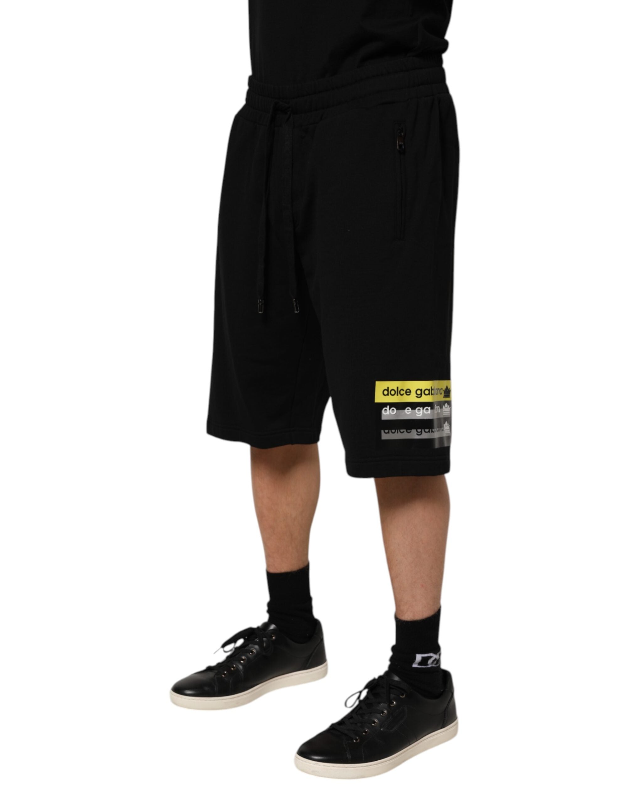Black Cotton Mid Waist Casual Bermuda Short