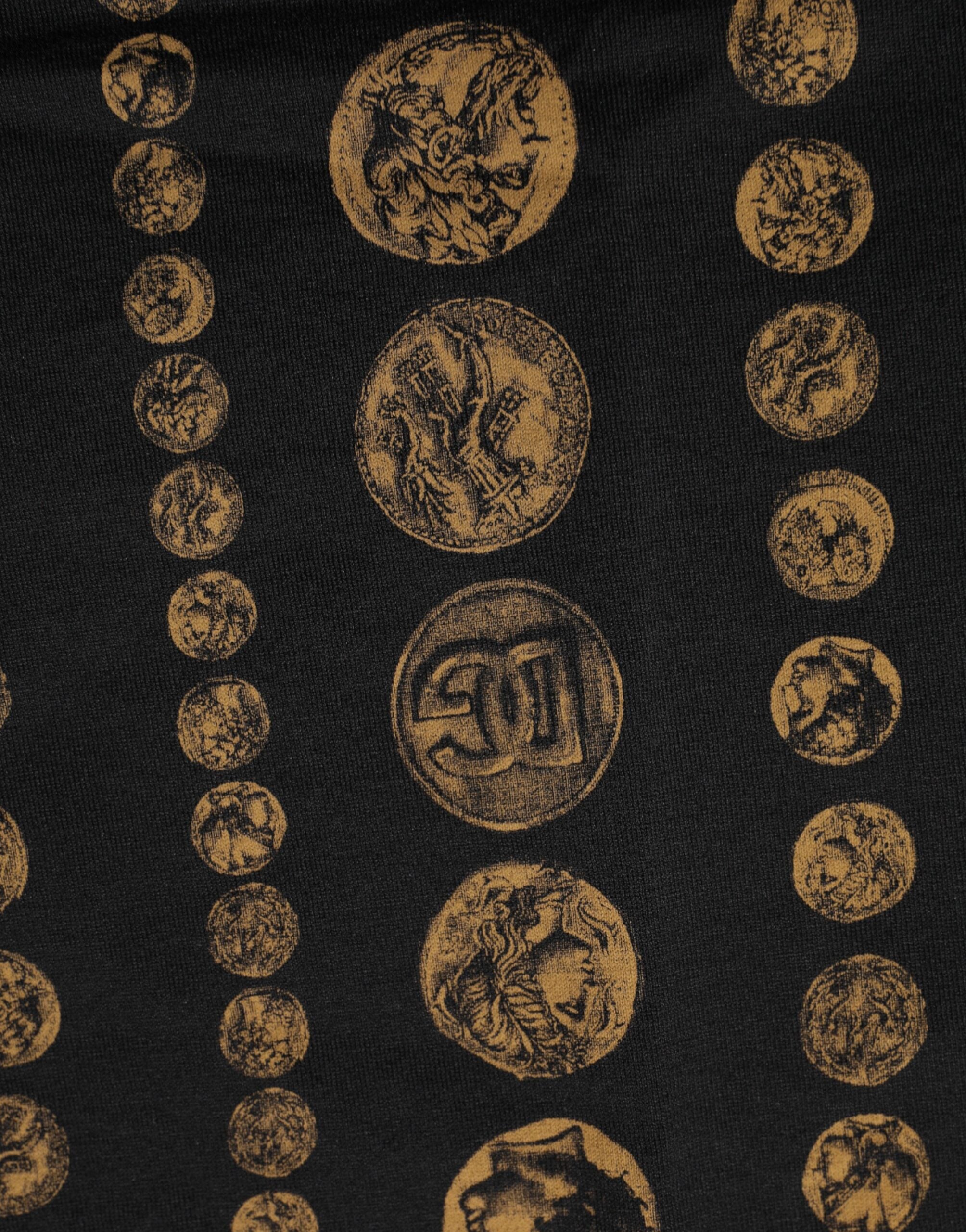 Black Cotton Coin Print Crew Neck T-shirt