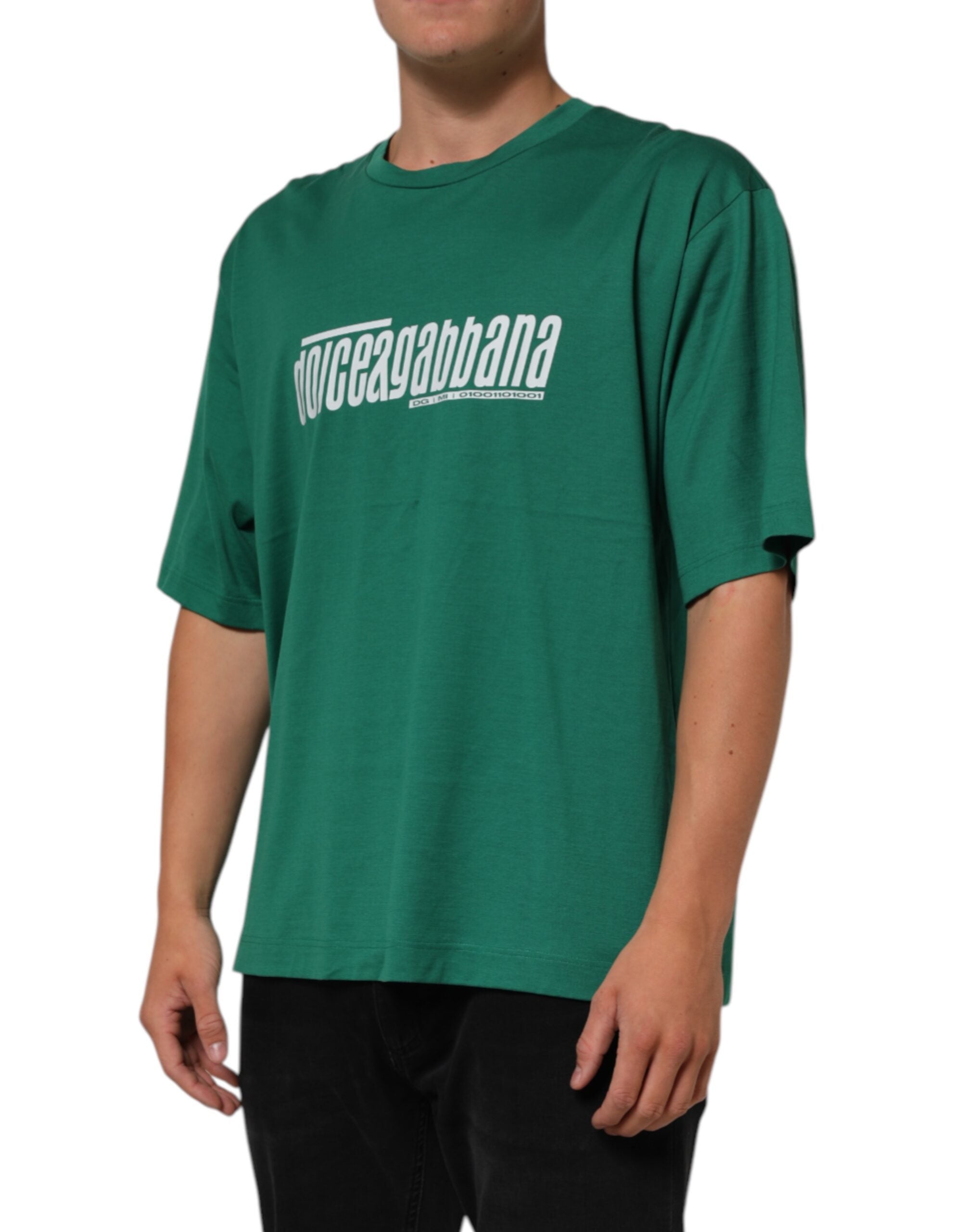 Green Cotton Graphic Logo Print Crewneck T-shirt