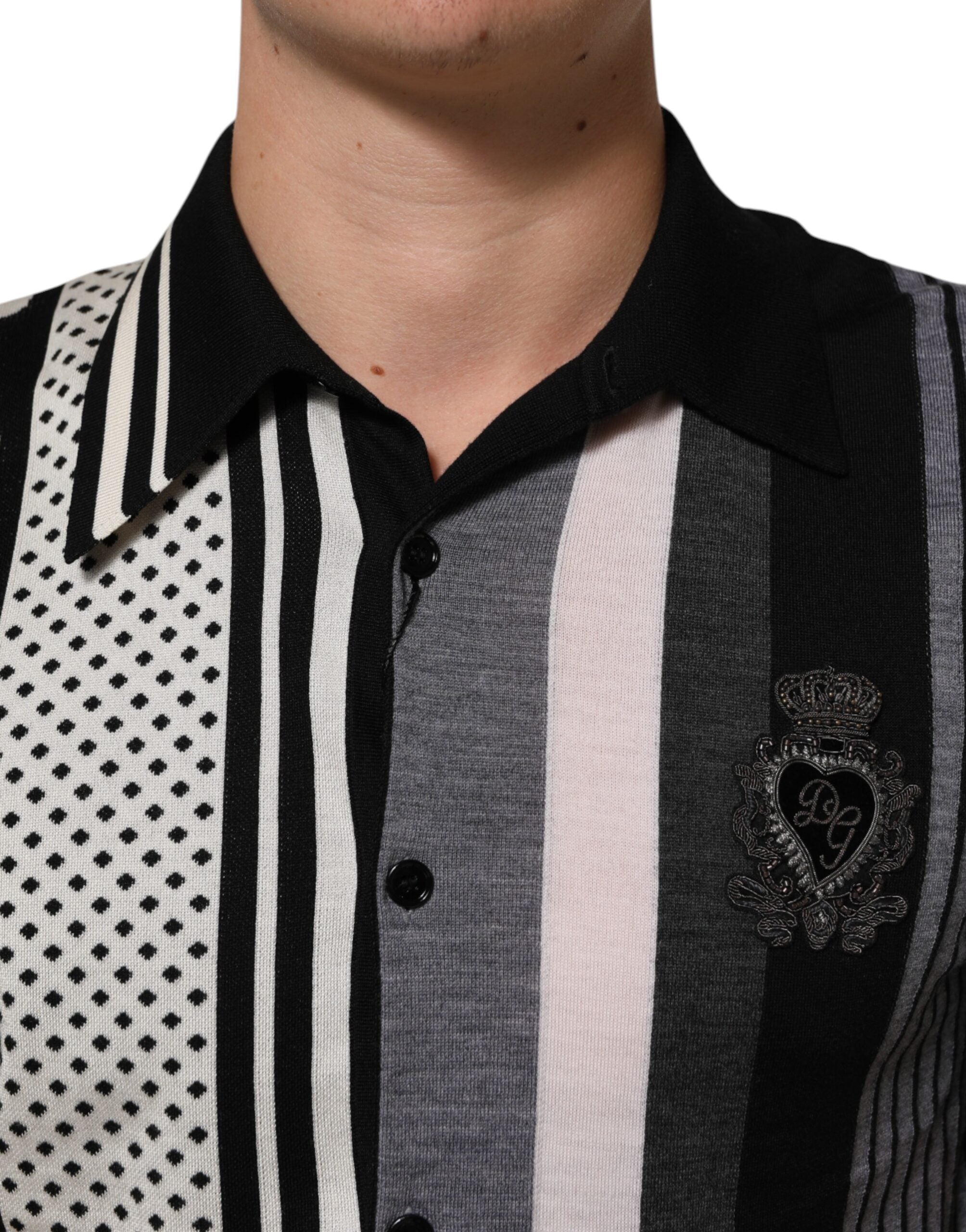 Black White Polka Dot Collared Polo T-shirt