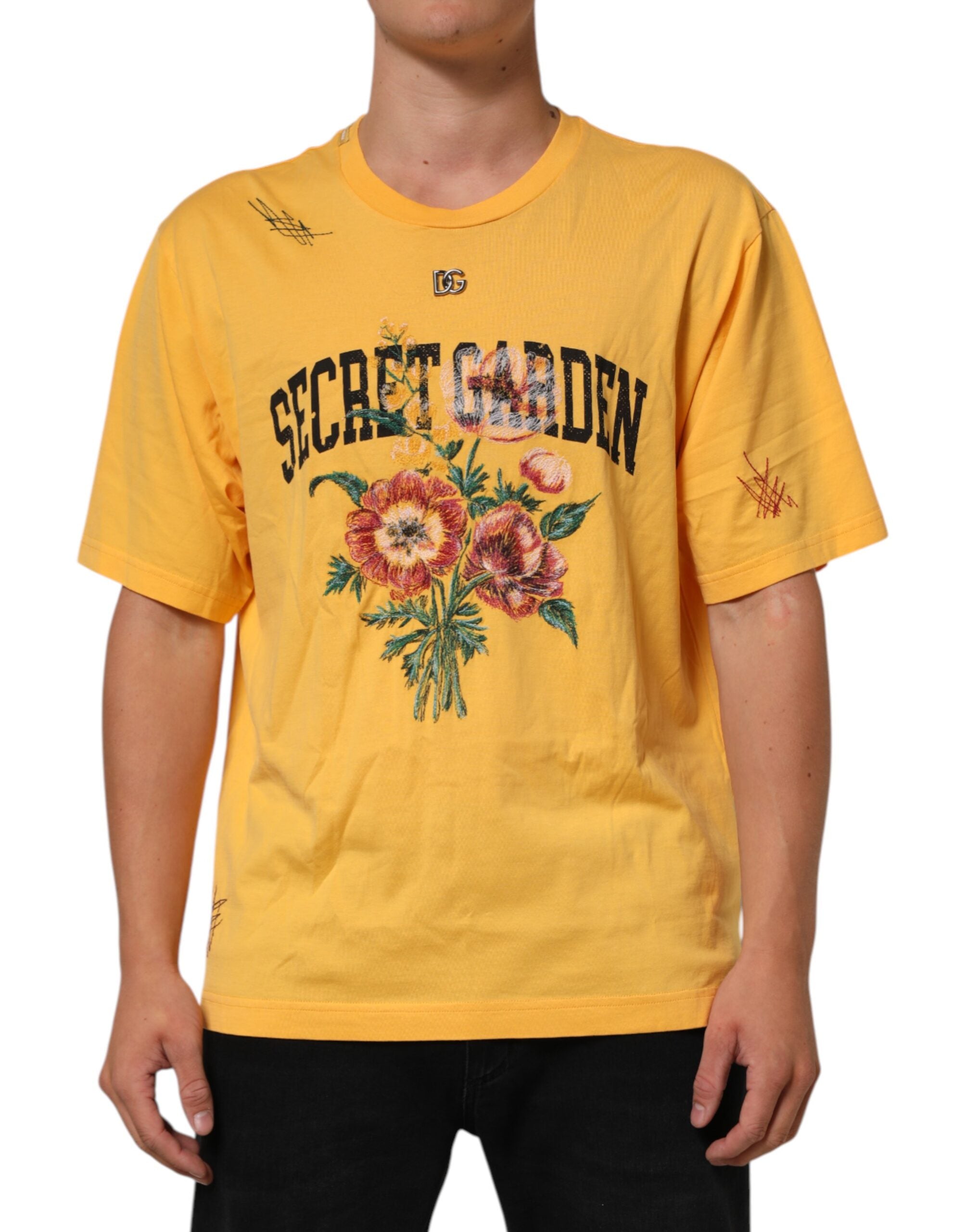 Yellow Secret Graden Floral Cotton Crew Neck T-shirt