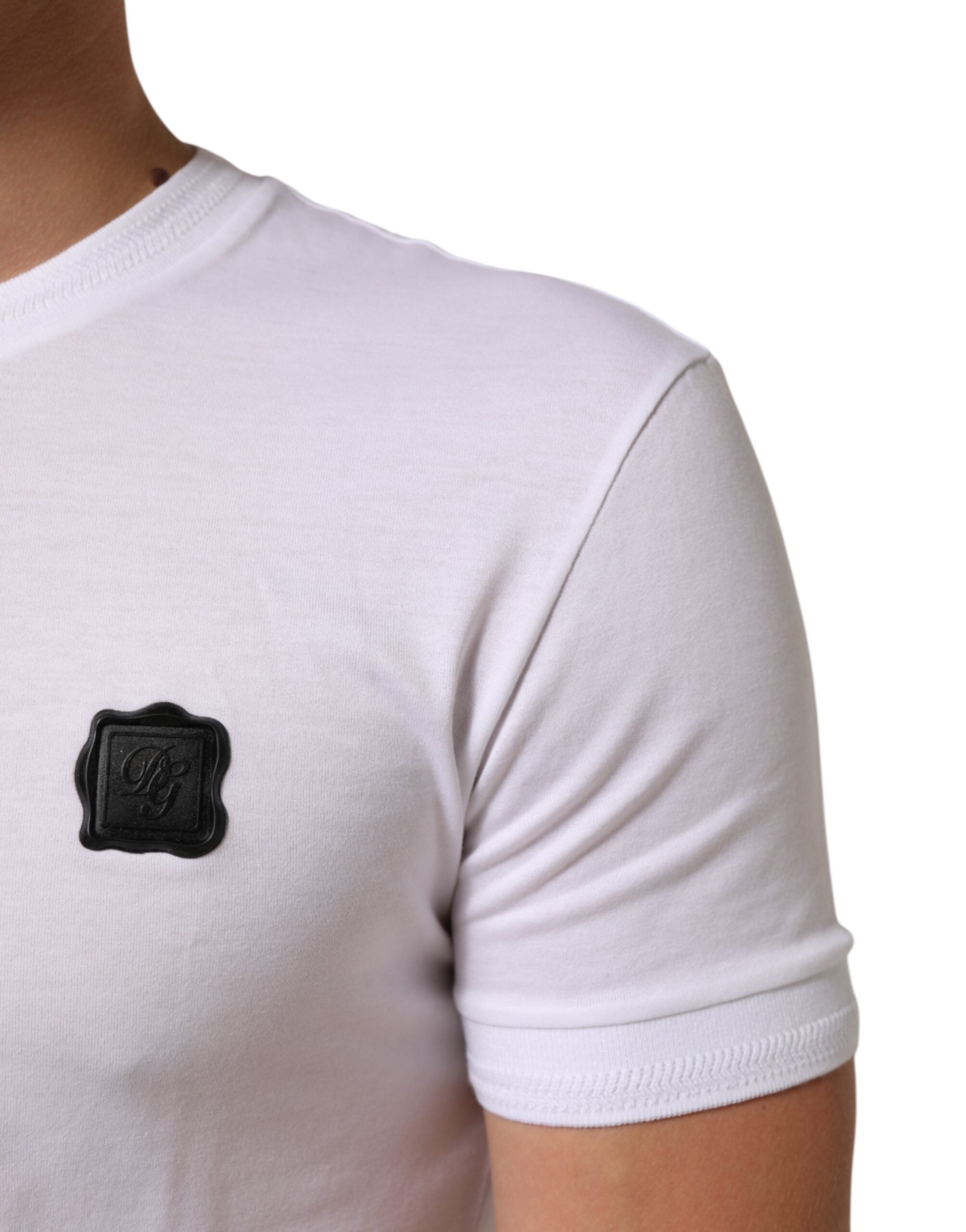 White Cotton Logo Patch Crew Neck  T-shirt