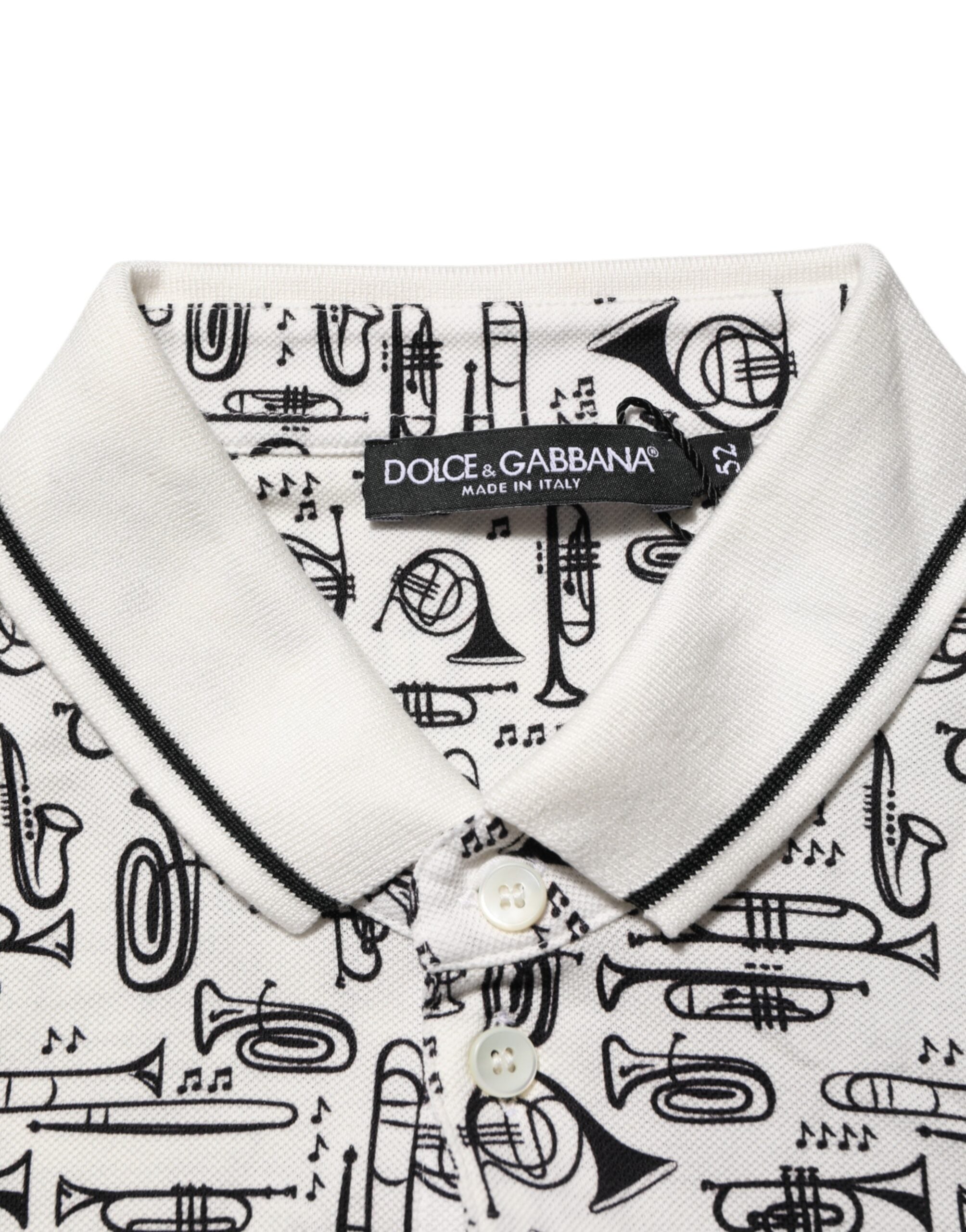 White Musical Print Collared Polo T-shirt