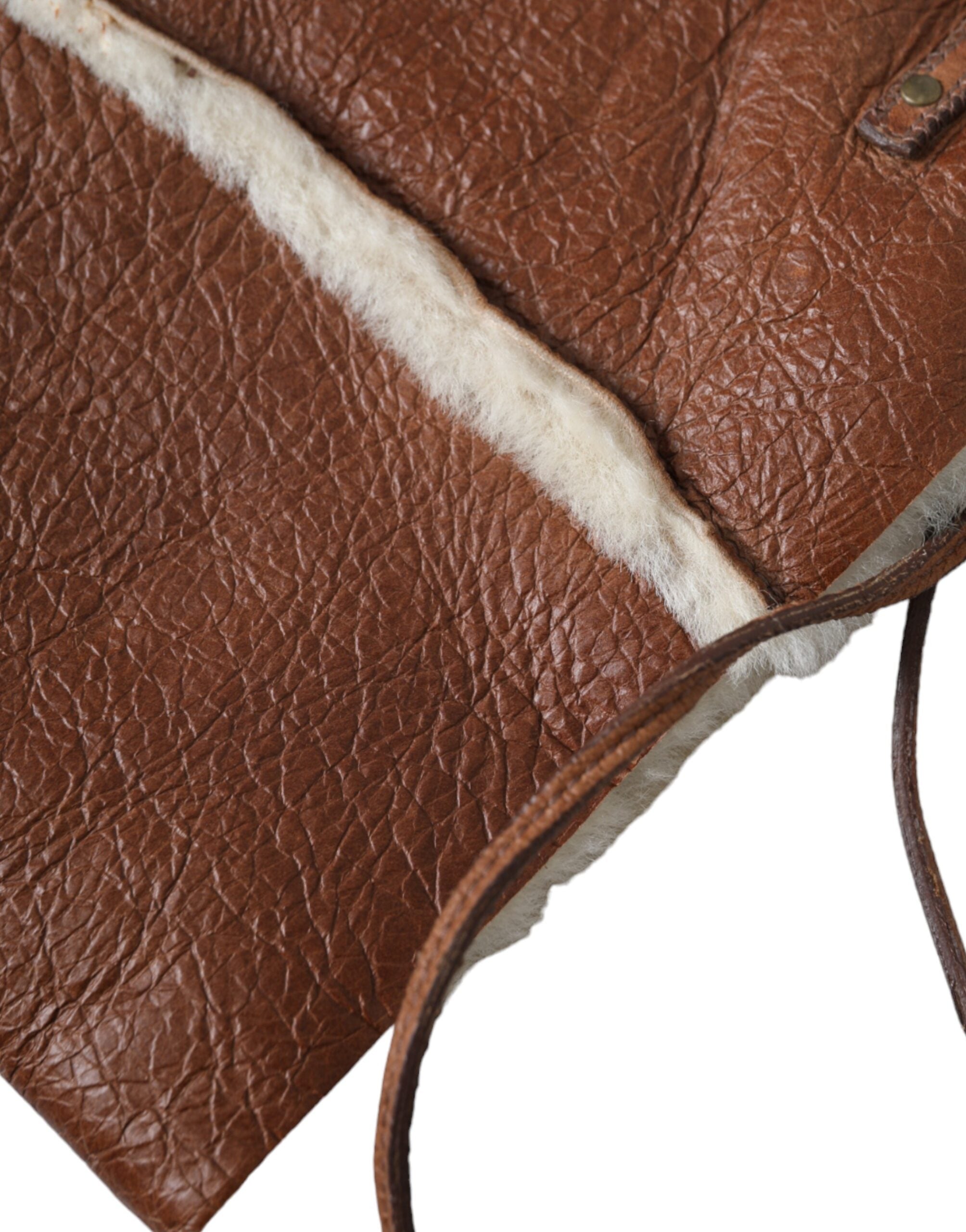 Brown Leather Fur Inner Lining Neck Strap WinterFleece Handwarmer