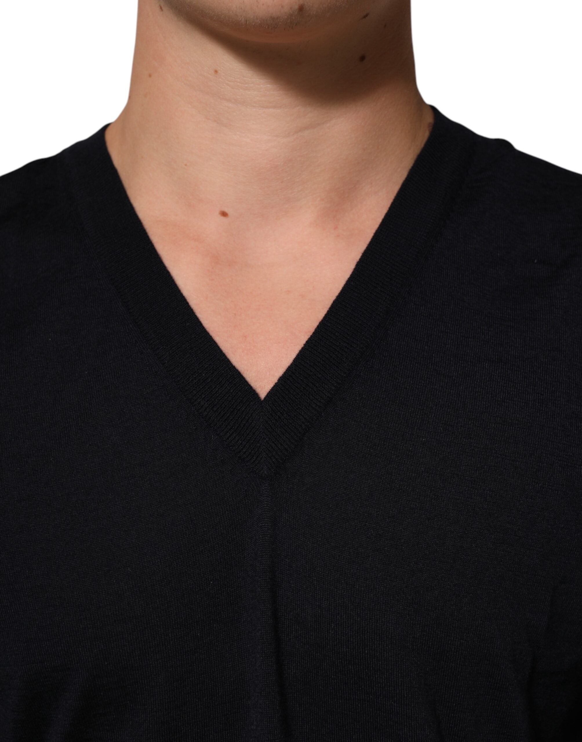 Black Cashmere Knit V-Neck Pullover Sweater