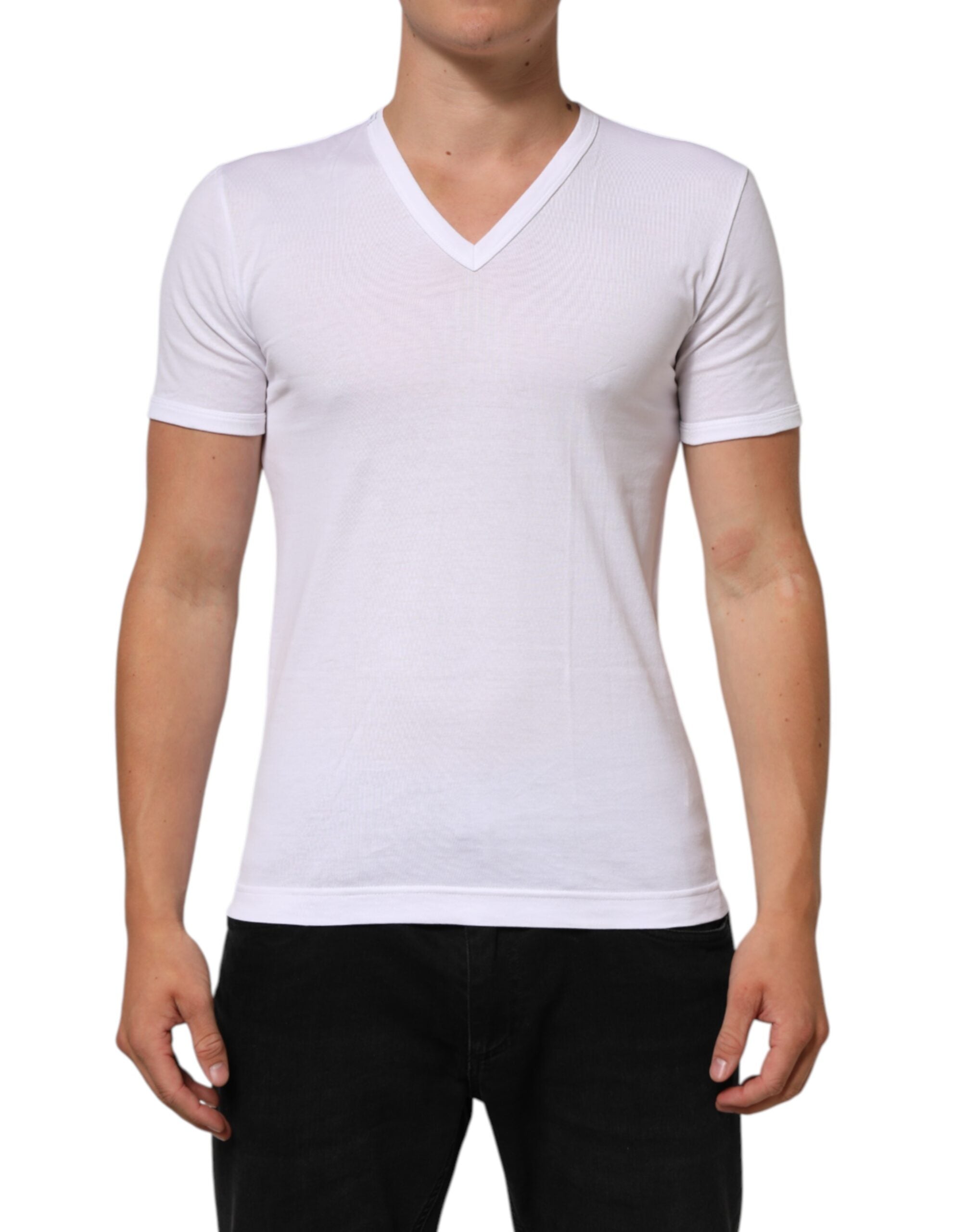 White Cotton V-Neck Short Sleeves T-shirt