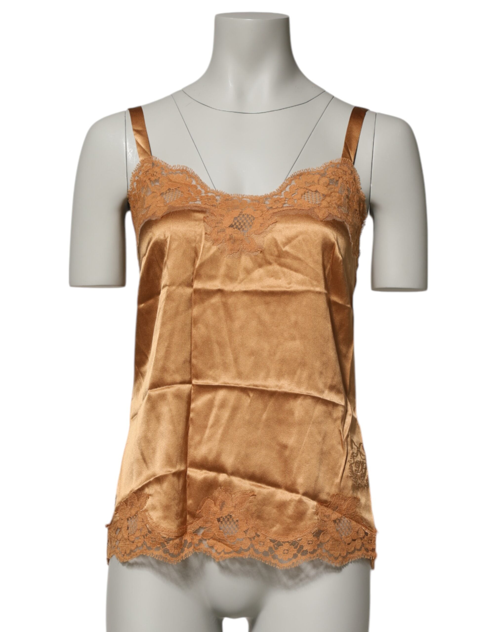 Brown Floral Lace Silk Satin Tank Lingerie Underwear