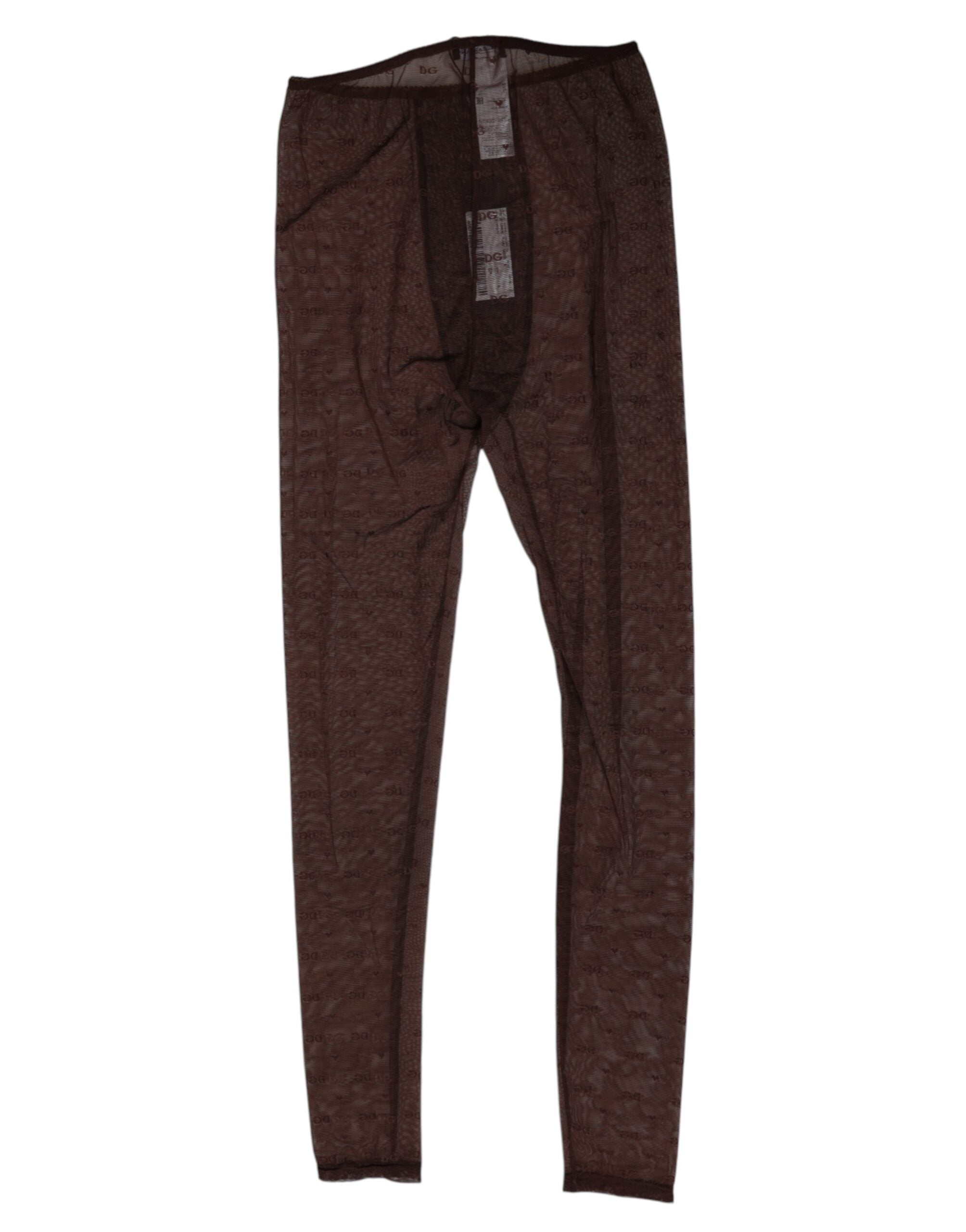 Brown Nylon Logo Lace Leggings Pants Underwear