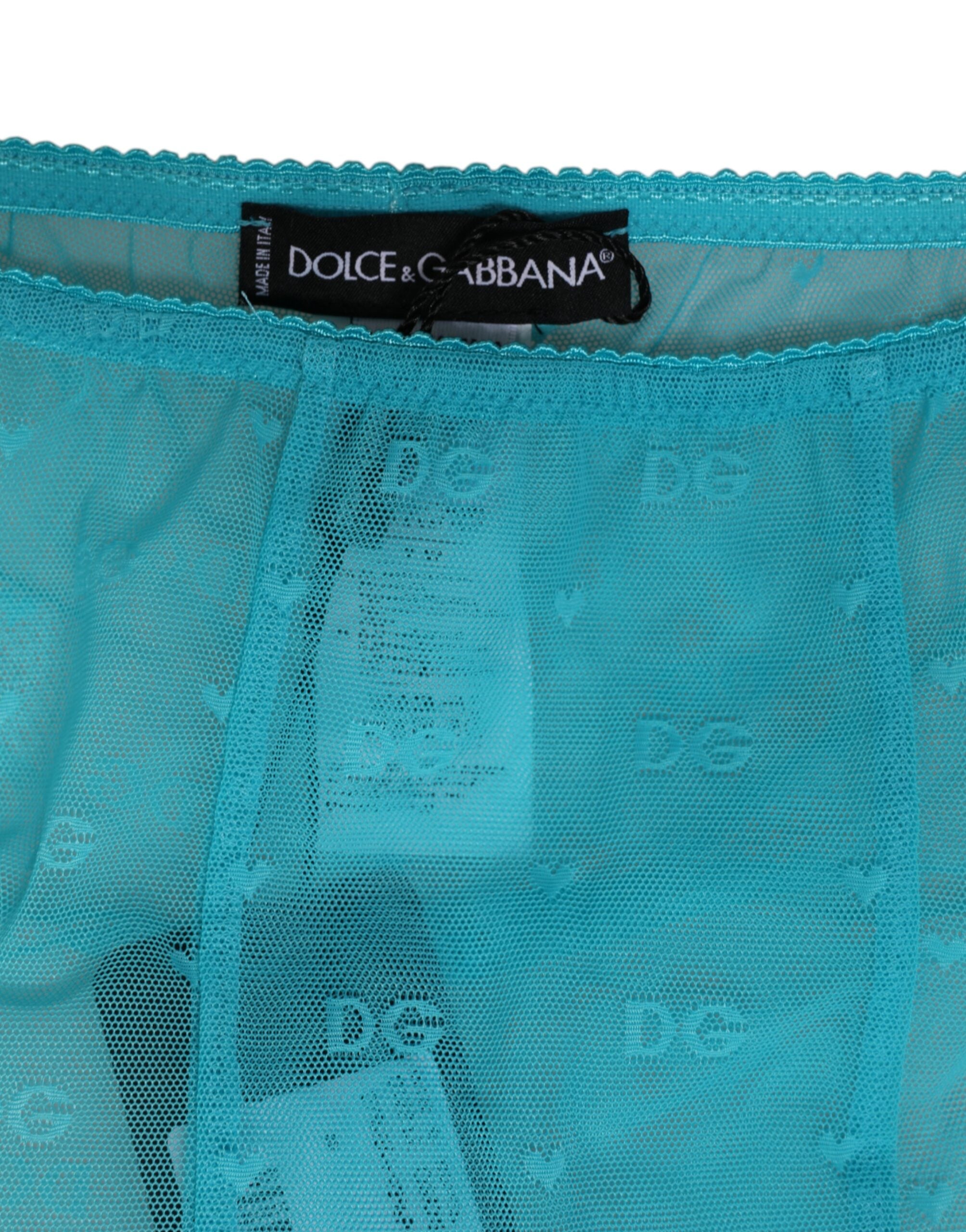 Light Blue Nylon Logo Lace Leggings Pants Underwear