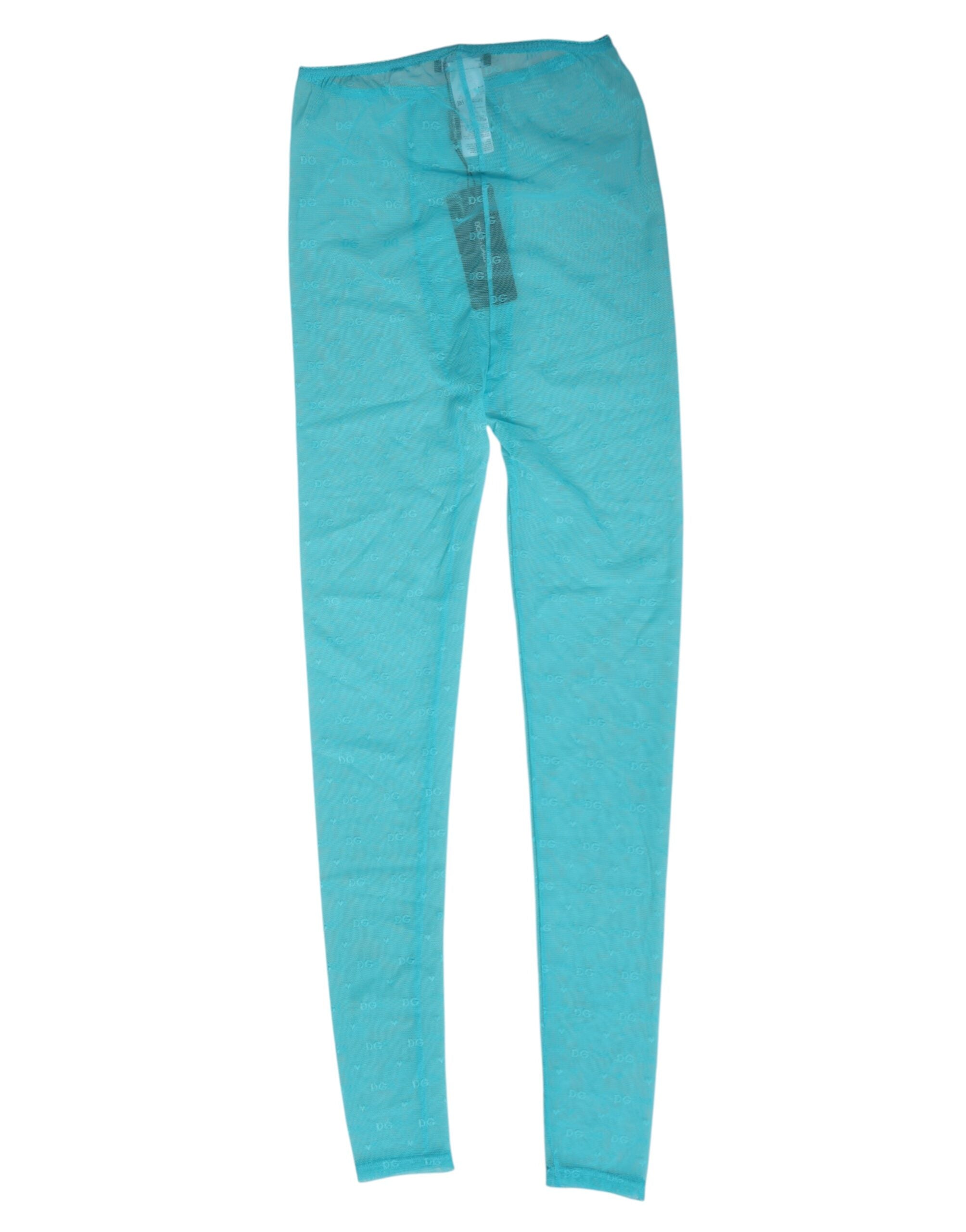 Light Blue Nylon Logo Lace Leggings Pants Underwear