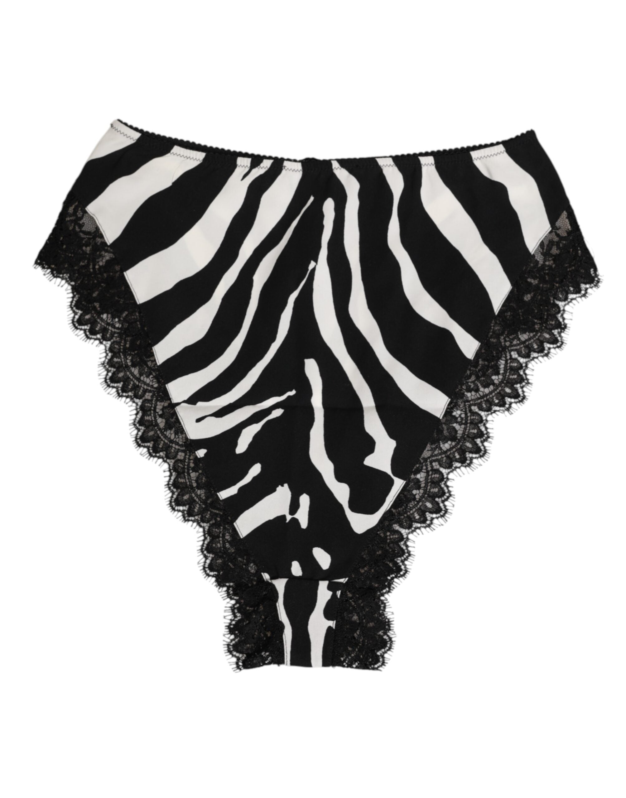 Black Silk Zebra Print Lace High Waist Underwear