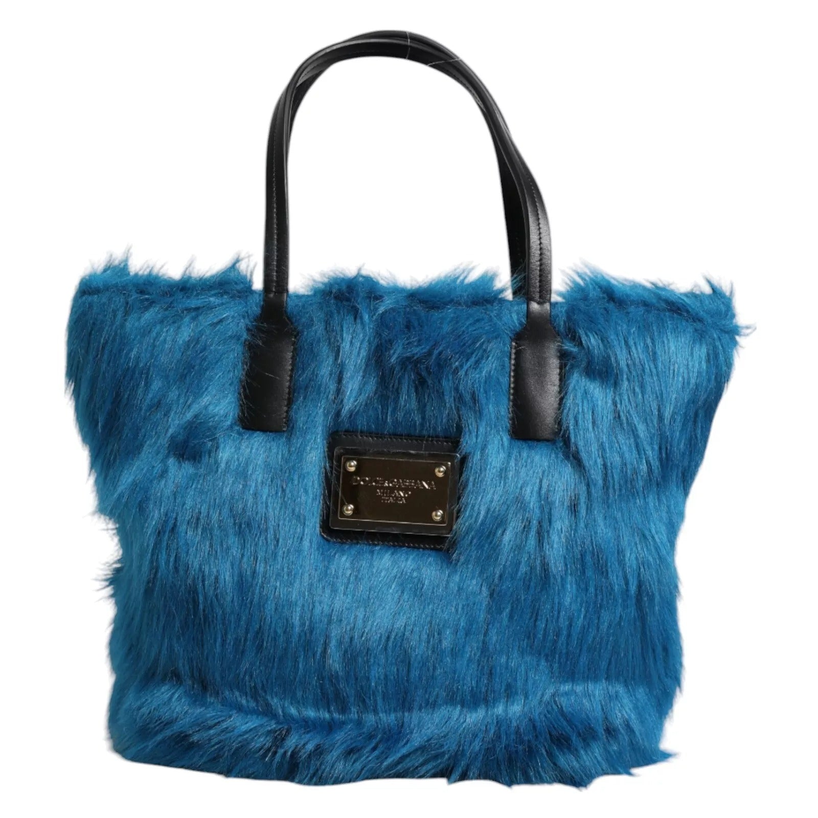 Blue Fur Logo Plaque Double Handle Shoulder Bag