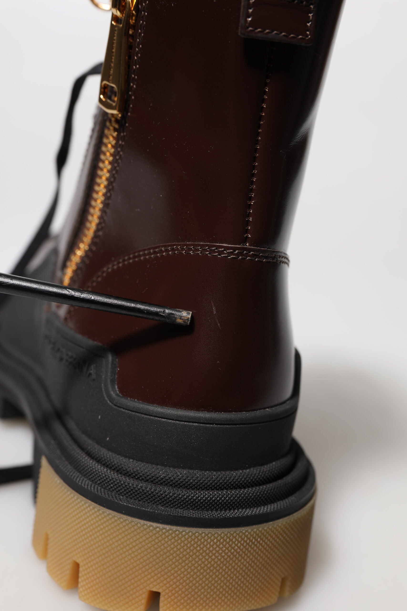 Maroon Leather Mid Calf Biker Boots Shoes