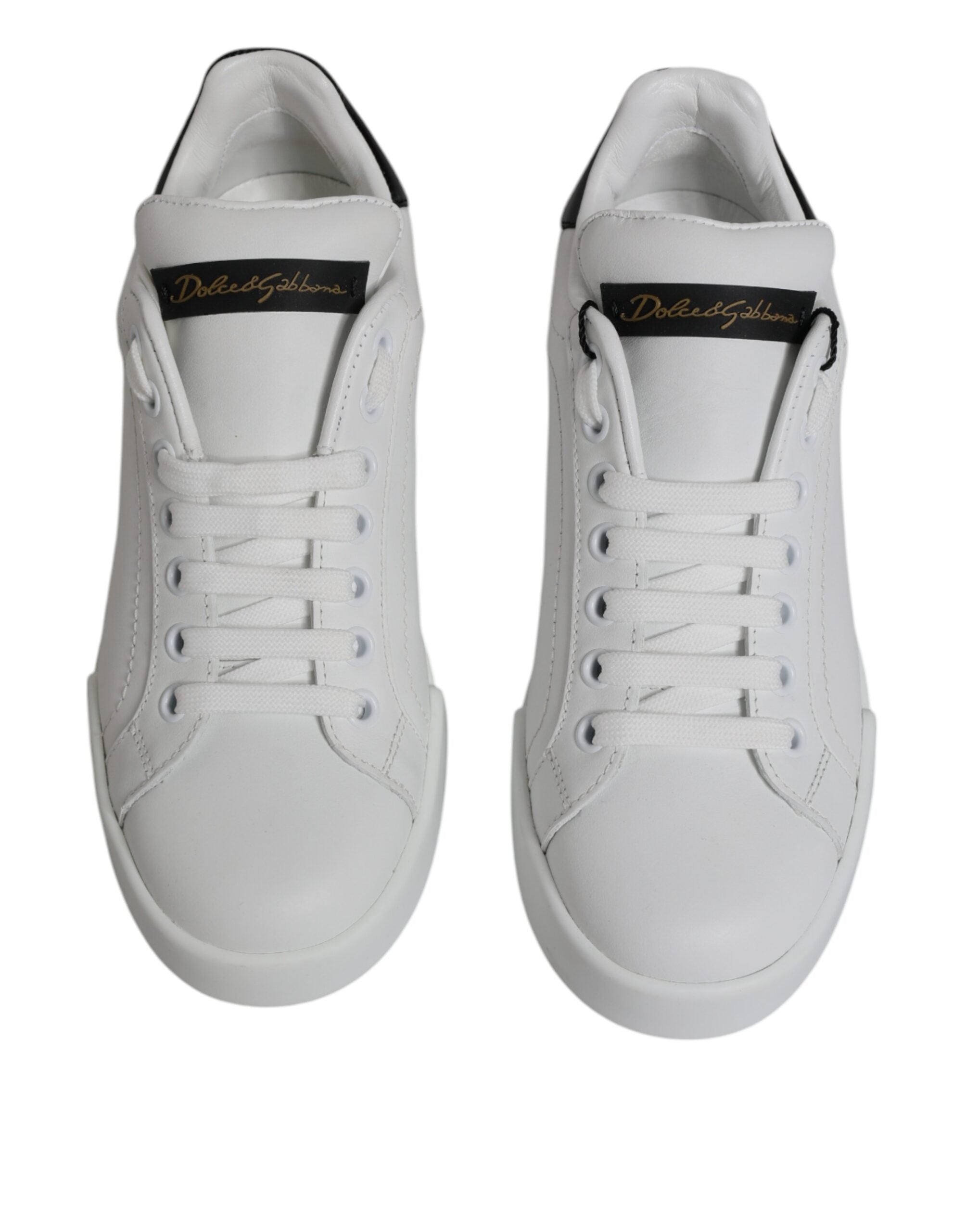 White Black Leather Low Top Sneakers Shoes
