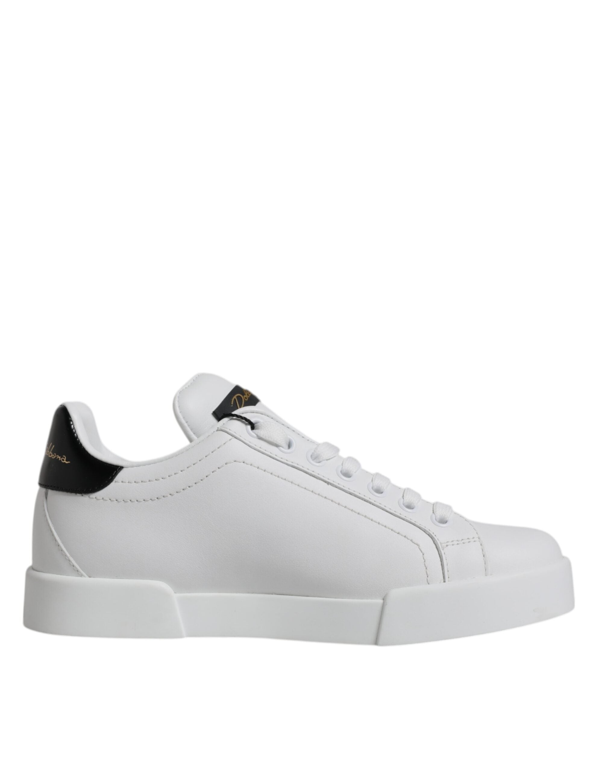 White Black Leather Low Top Sneakers Shoes