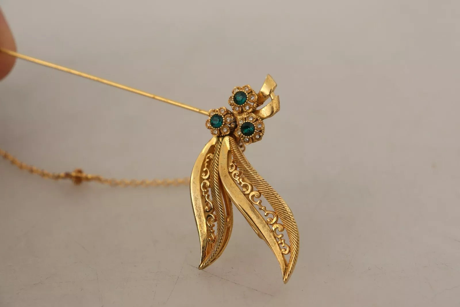 Gold Tone 925 Sterling Silver Crystal Chain Brooch