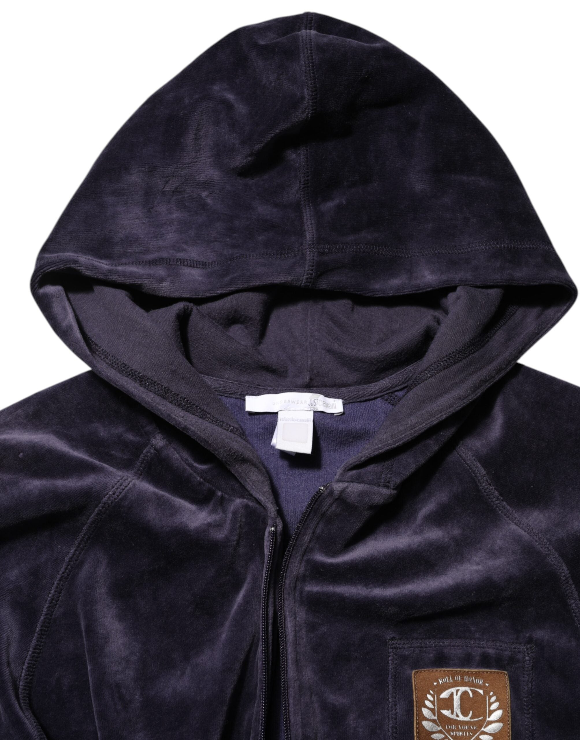 Purple Cotton Blend Velvet Zip-Up Hoodie Sweatshirt Sweater