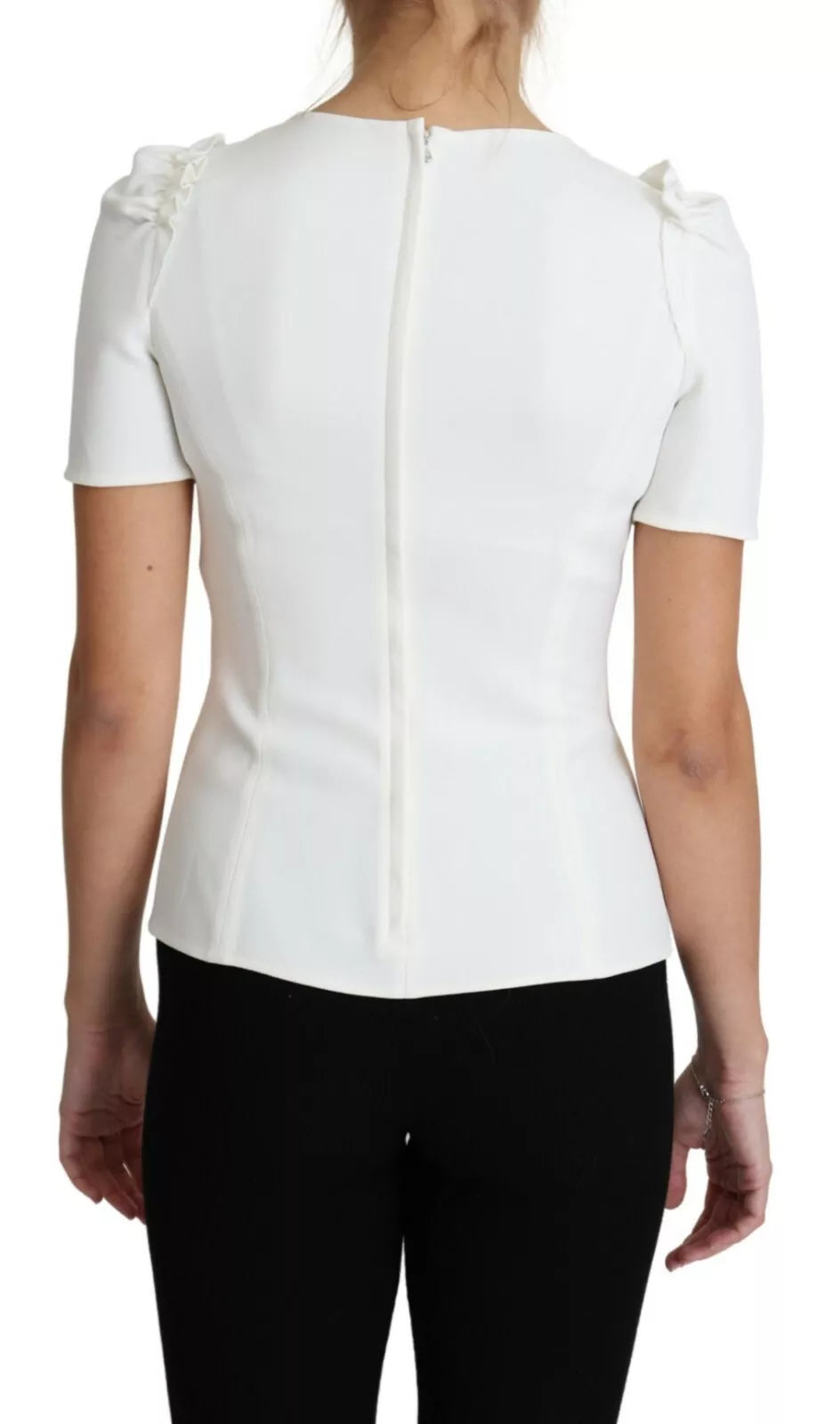 White Viscose Acetate Short Sleeve Blouse Top