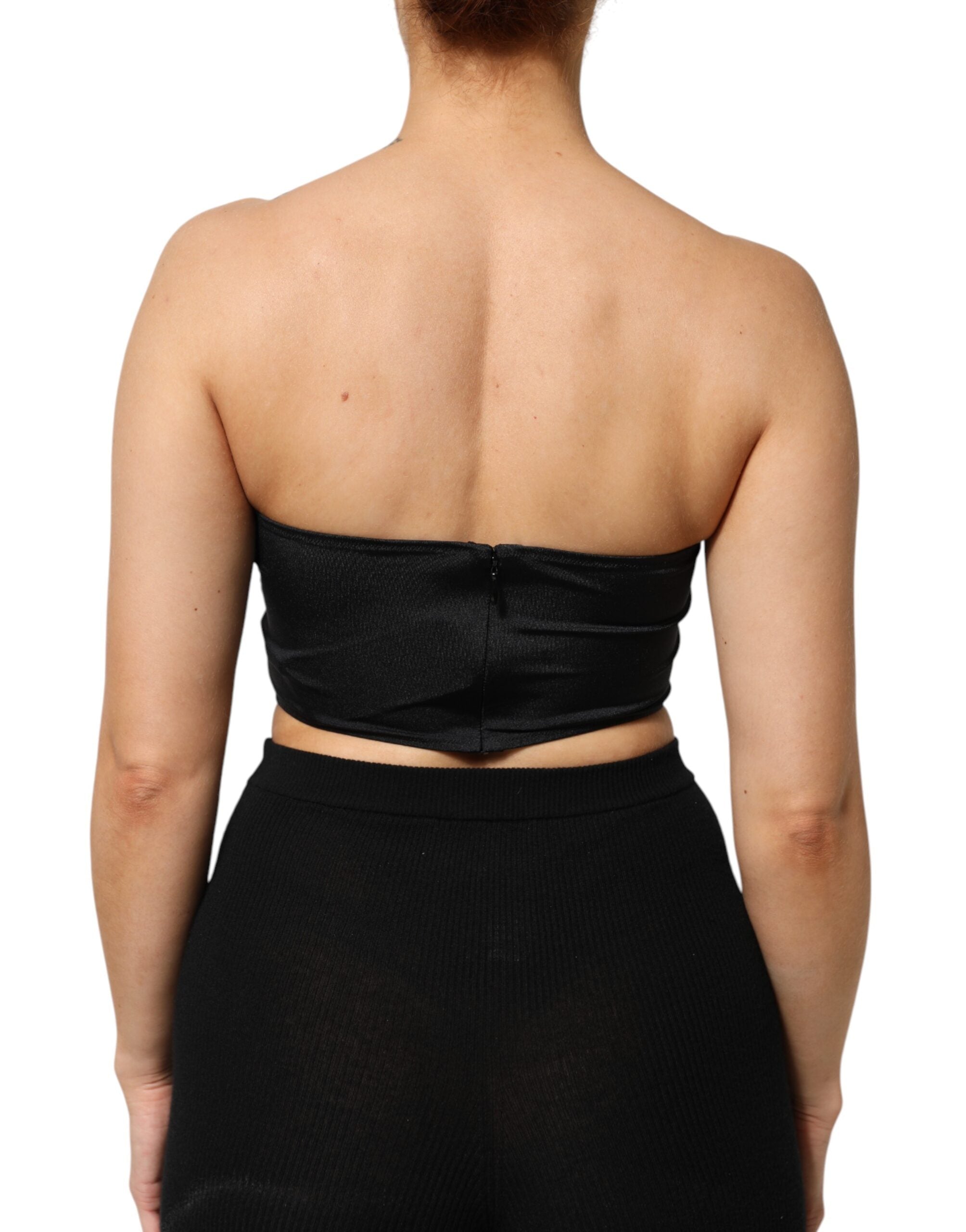 Black Nylon Blend Bandeau Strapless Tube Top
