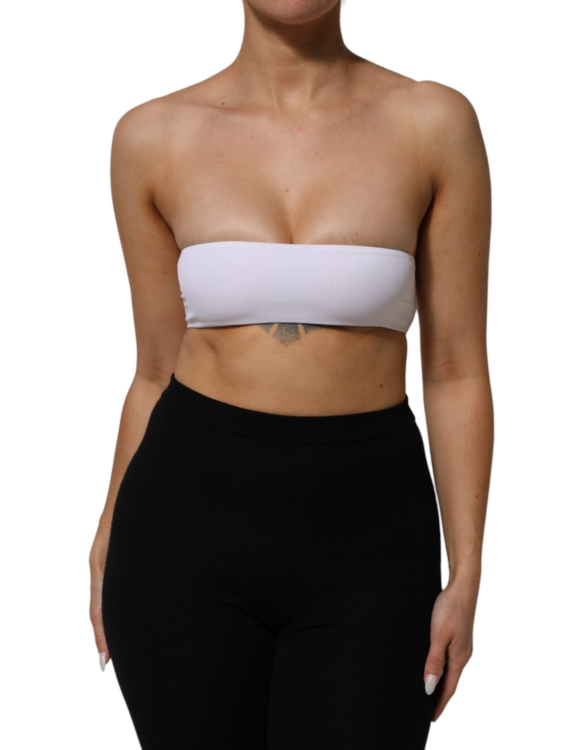White Nylon Blend Bandeau Strapless Tube Top