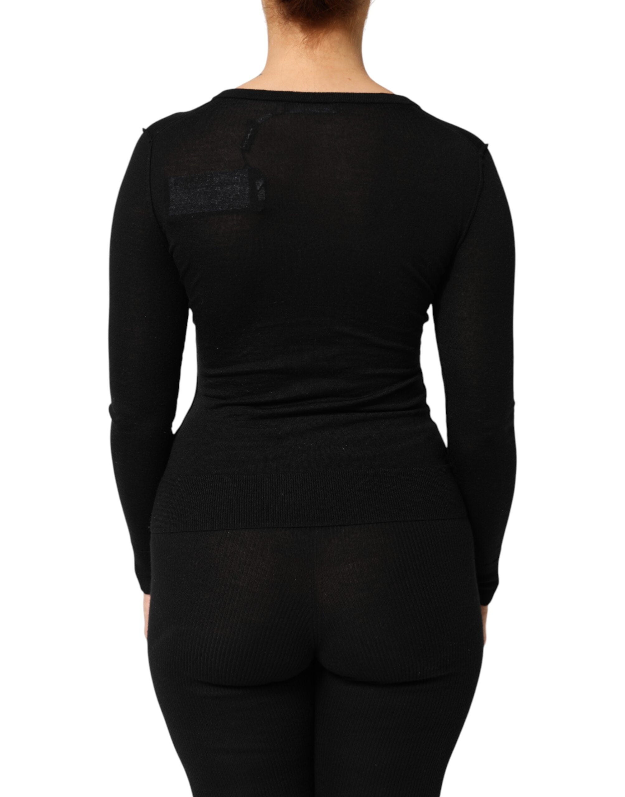 Black Virgin Wool Buttoned Cardigan Sweater