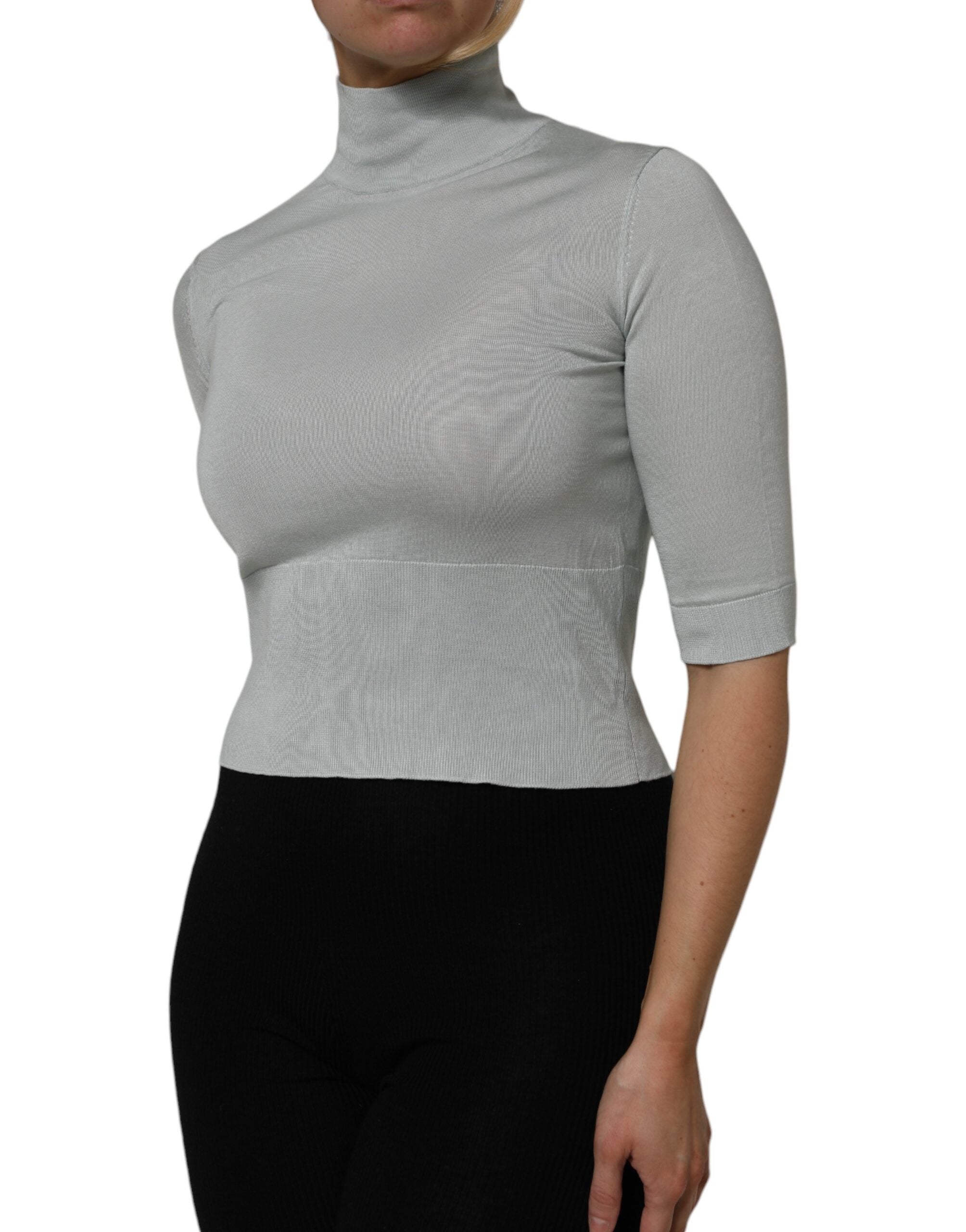 Gray Turtle Neck 3/4 Sleeves Pullover Top