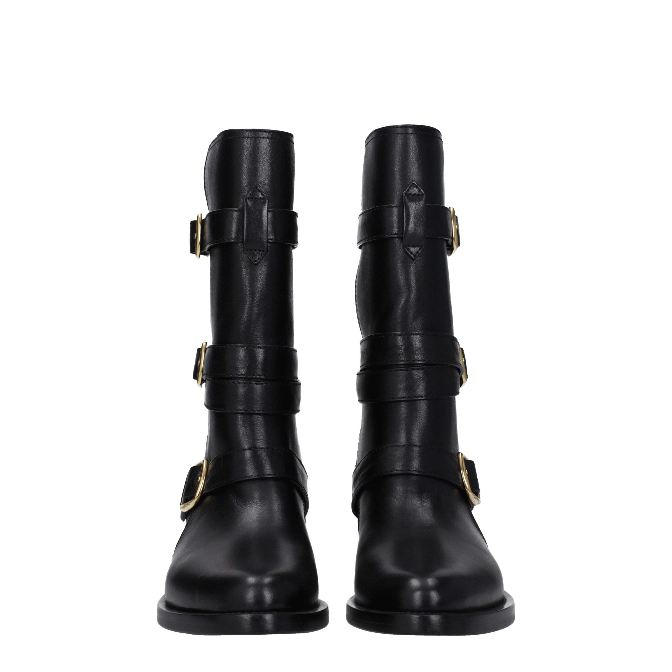 Black Leather Flat Boots