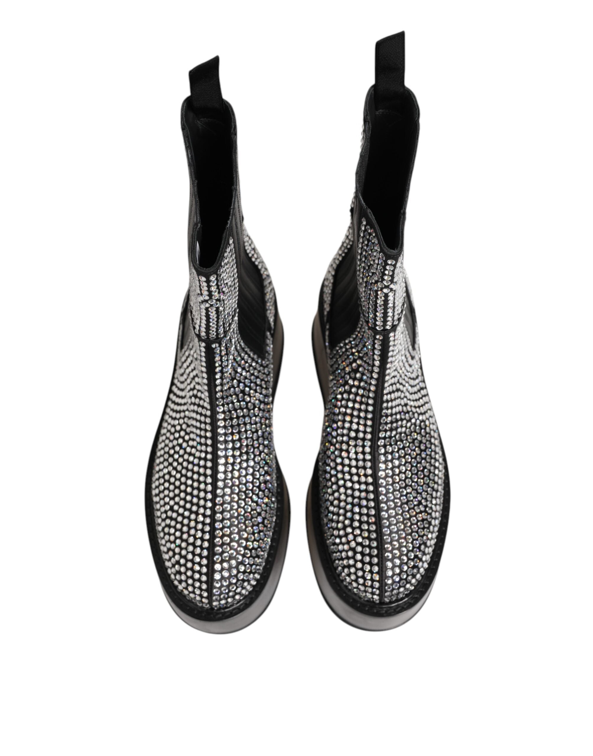 Black Crystal Strass Mid Calf Short Boots  Shoes