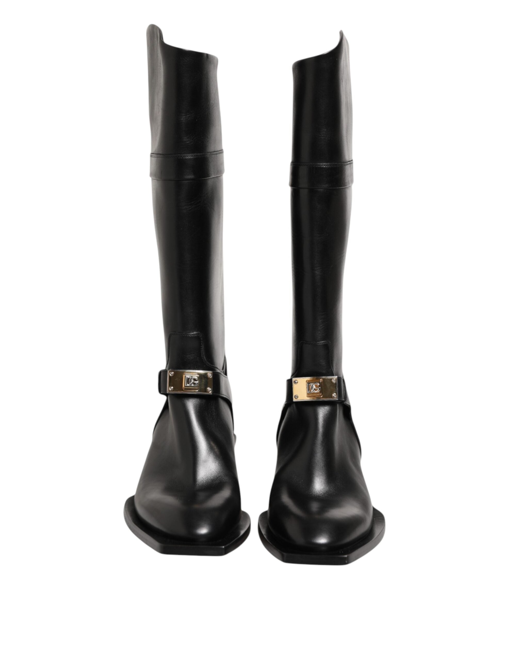 Black Logo Plaque Over The Calf Boot Shoes