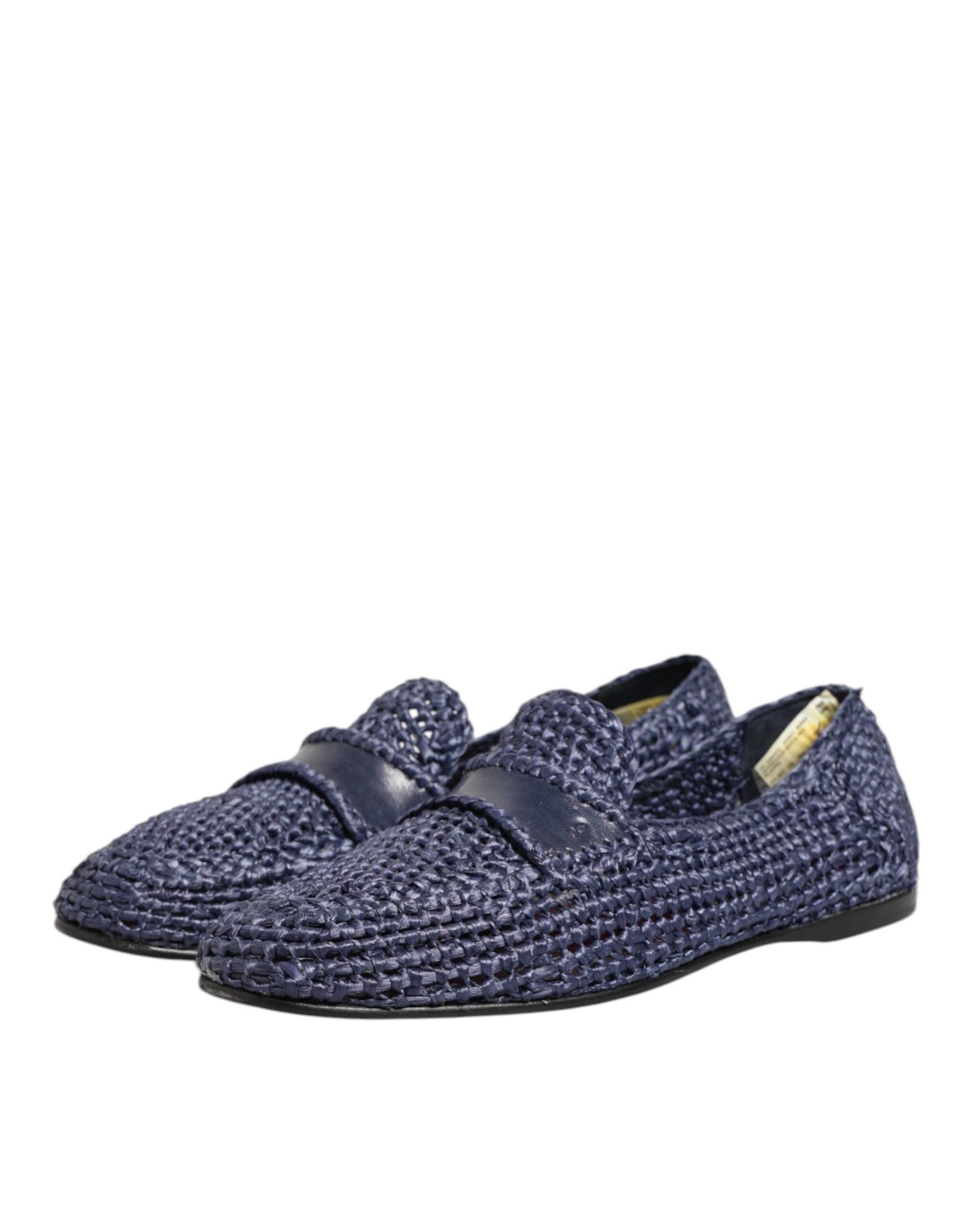 Blue Woven Leather Slip On Loafers Men Shoes