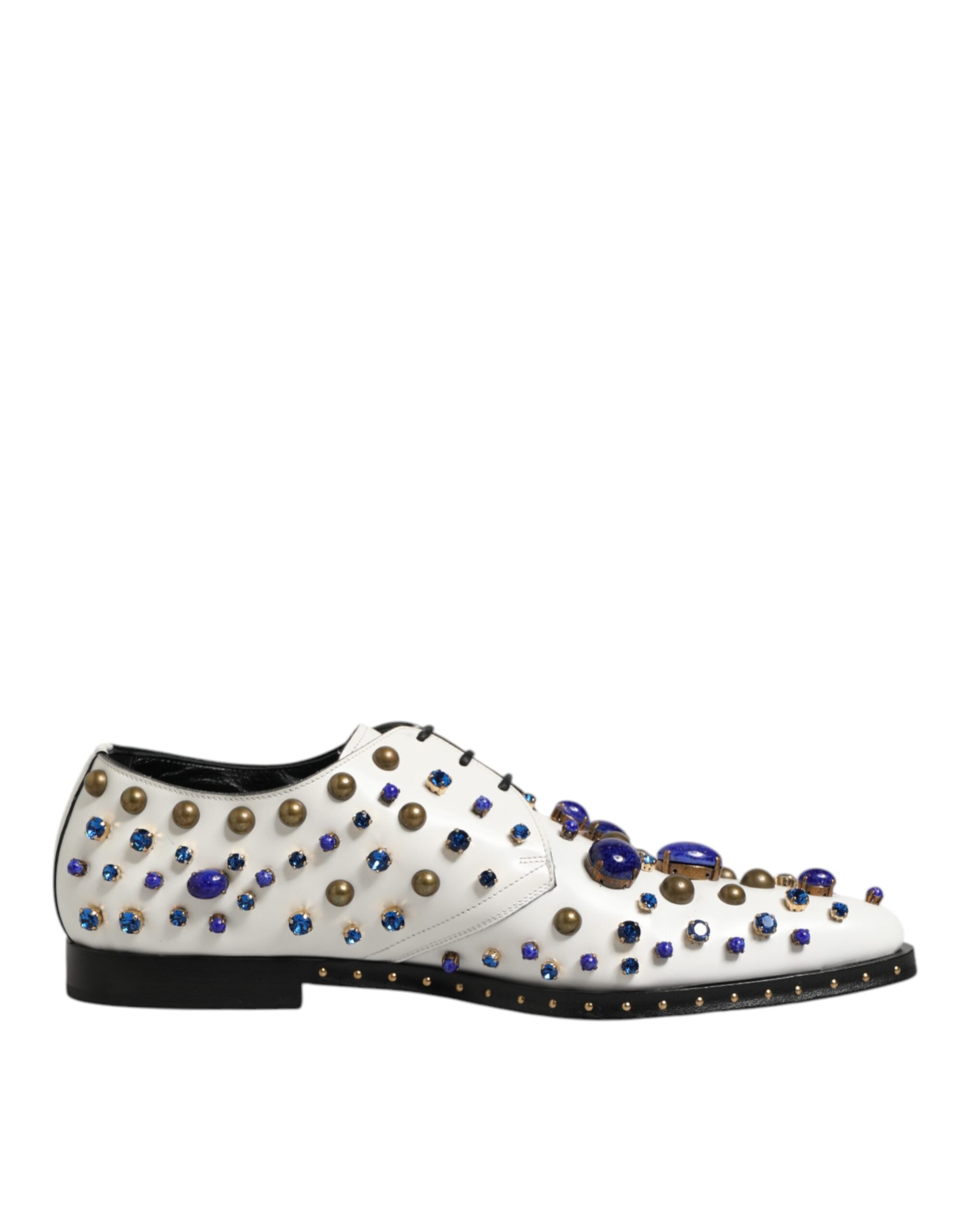 White Leather Crystals Embellished Dress Shoes