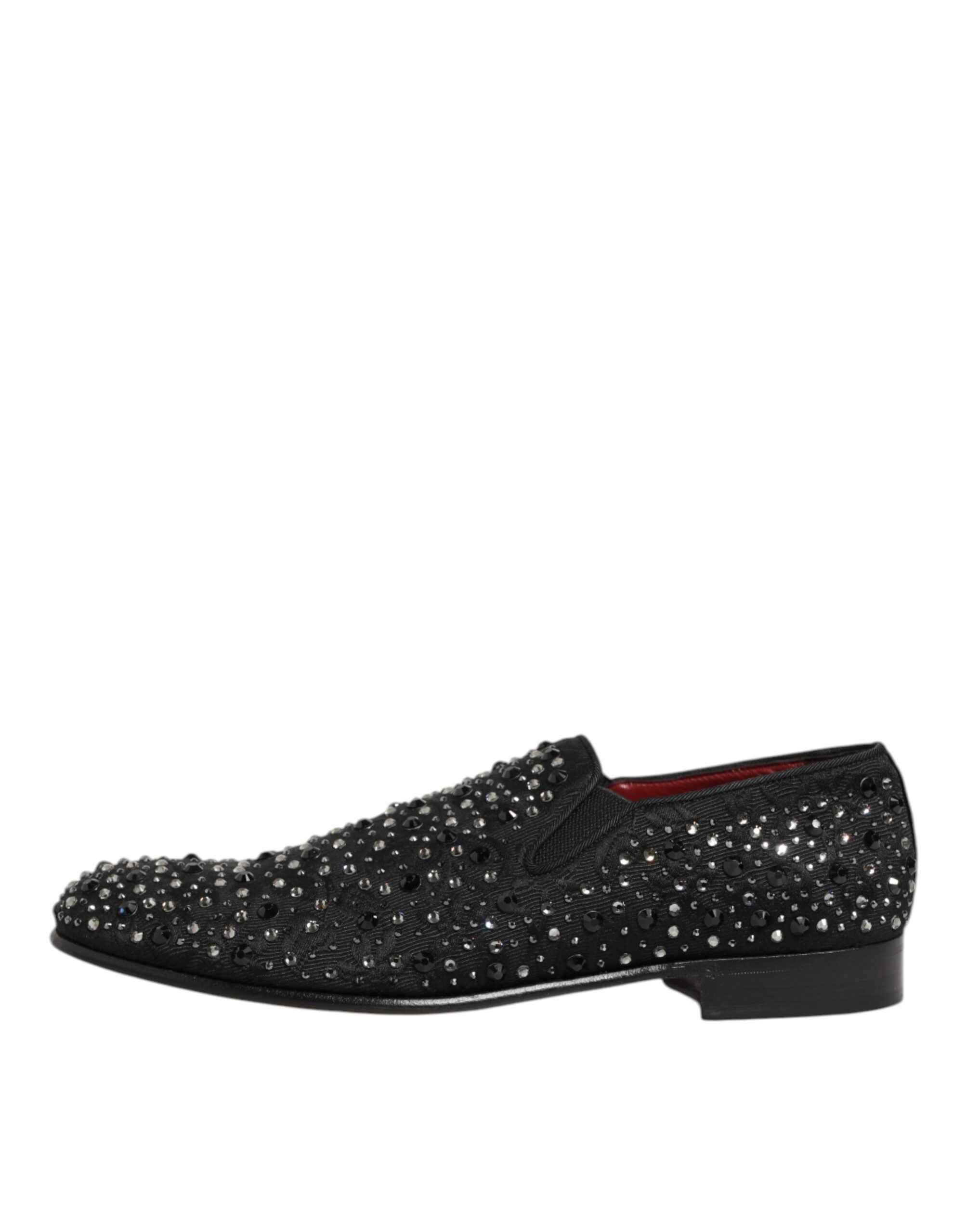 Black Suede Crystal Embellished Loafer Shoes