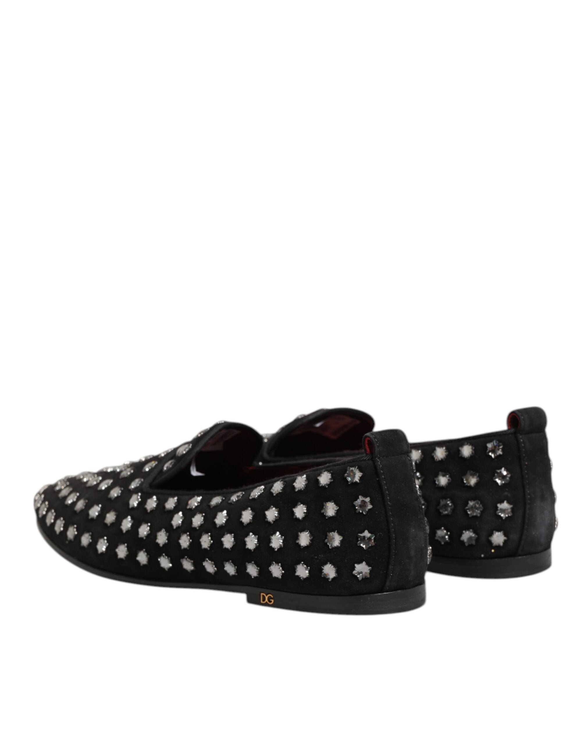 Black Crystal Embellished Loafers Dress Shoes