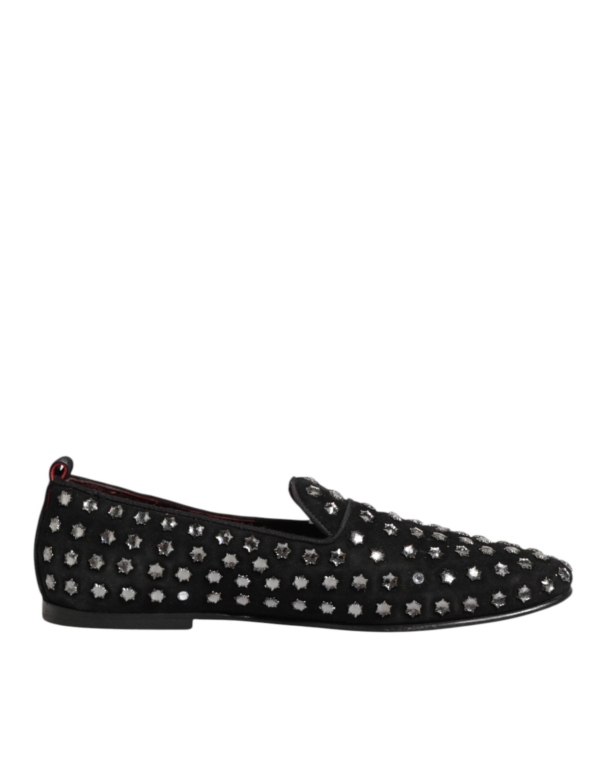 Black Crystal Embellished Loafers Dress Shoes