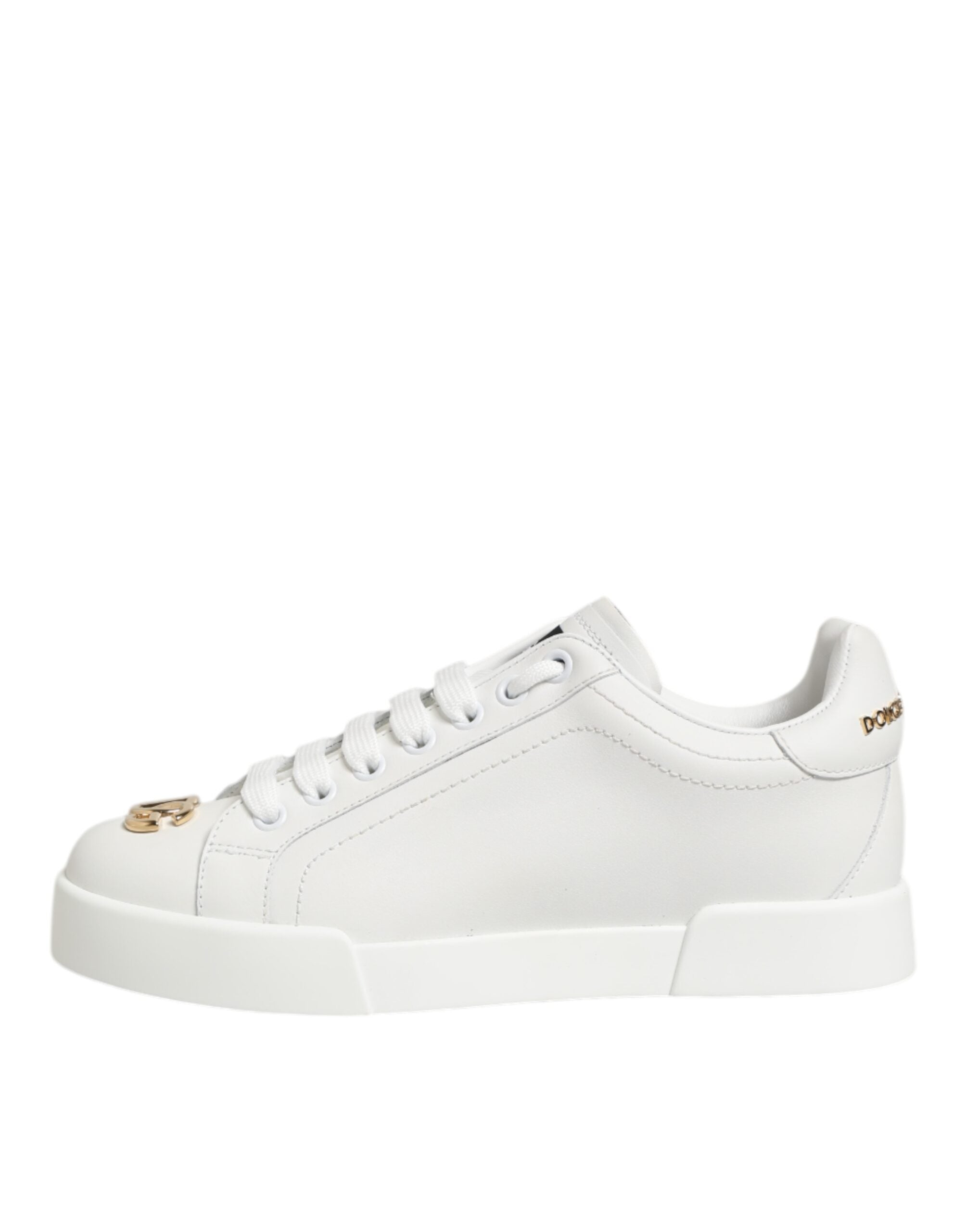 White DG Leather Low Top Sneakers Shoes