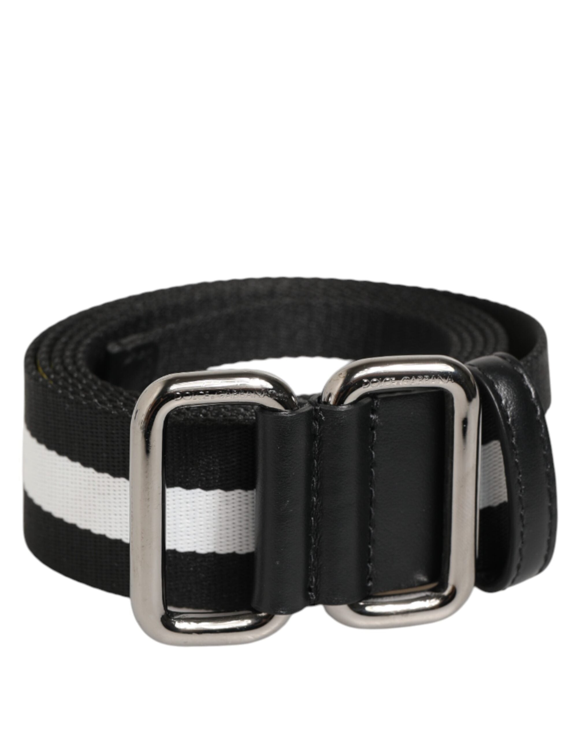 Black White Striped Metal Buckle Men Belt