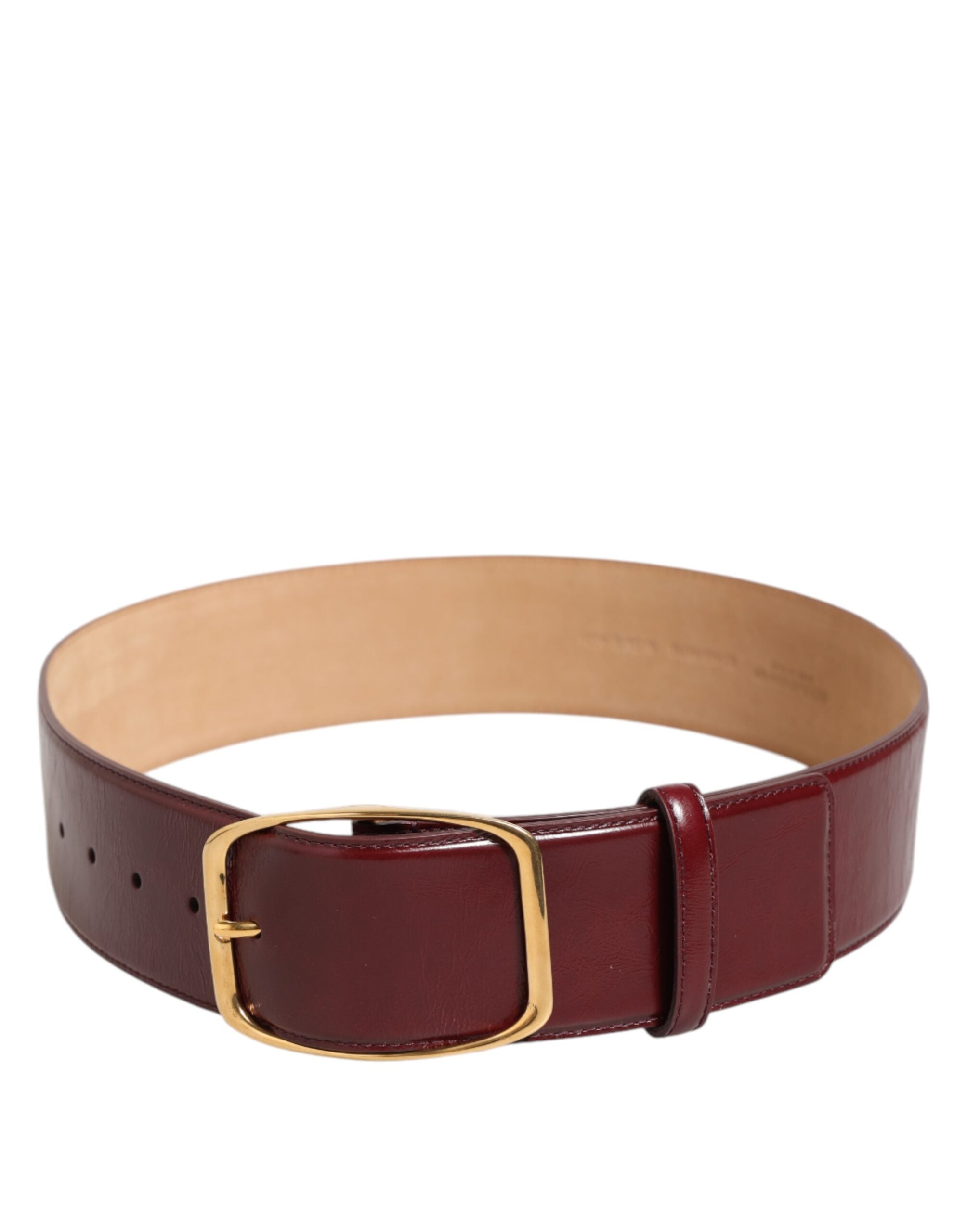 Burgundy Leather Gold Metal Buckle Women Belt