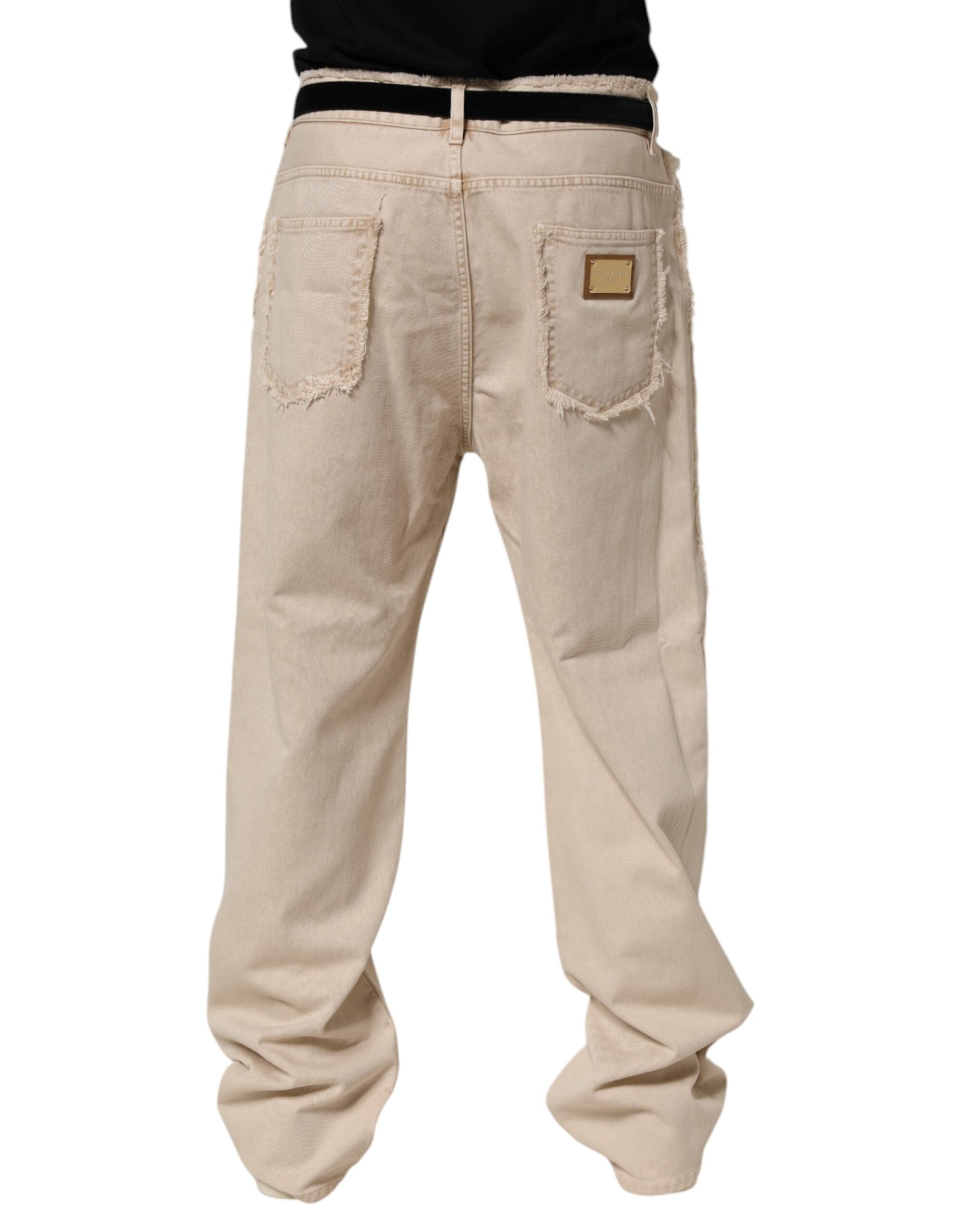 Beige Cotton Straight Denim Trouser Jeans