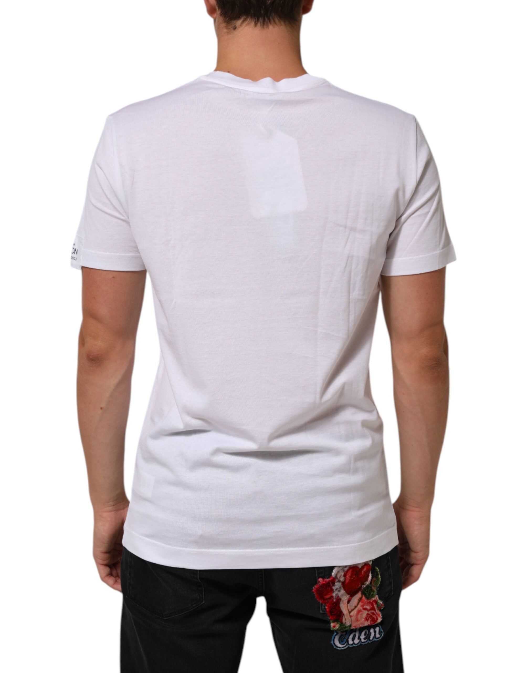 White Logo Print Cotton Crew Neck T-shirt