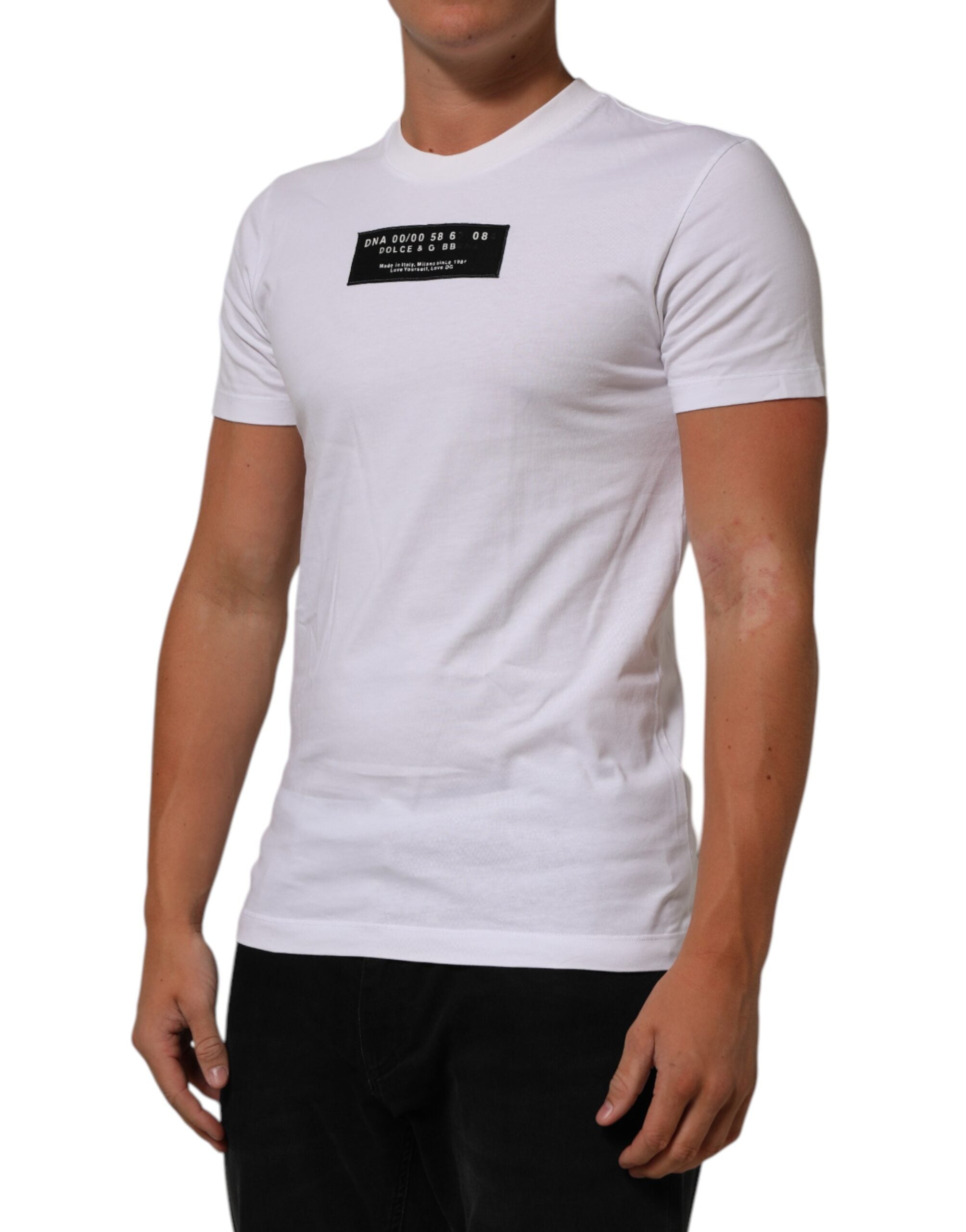 White Cotton Logo Print Crew Neck Men T-shirt