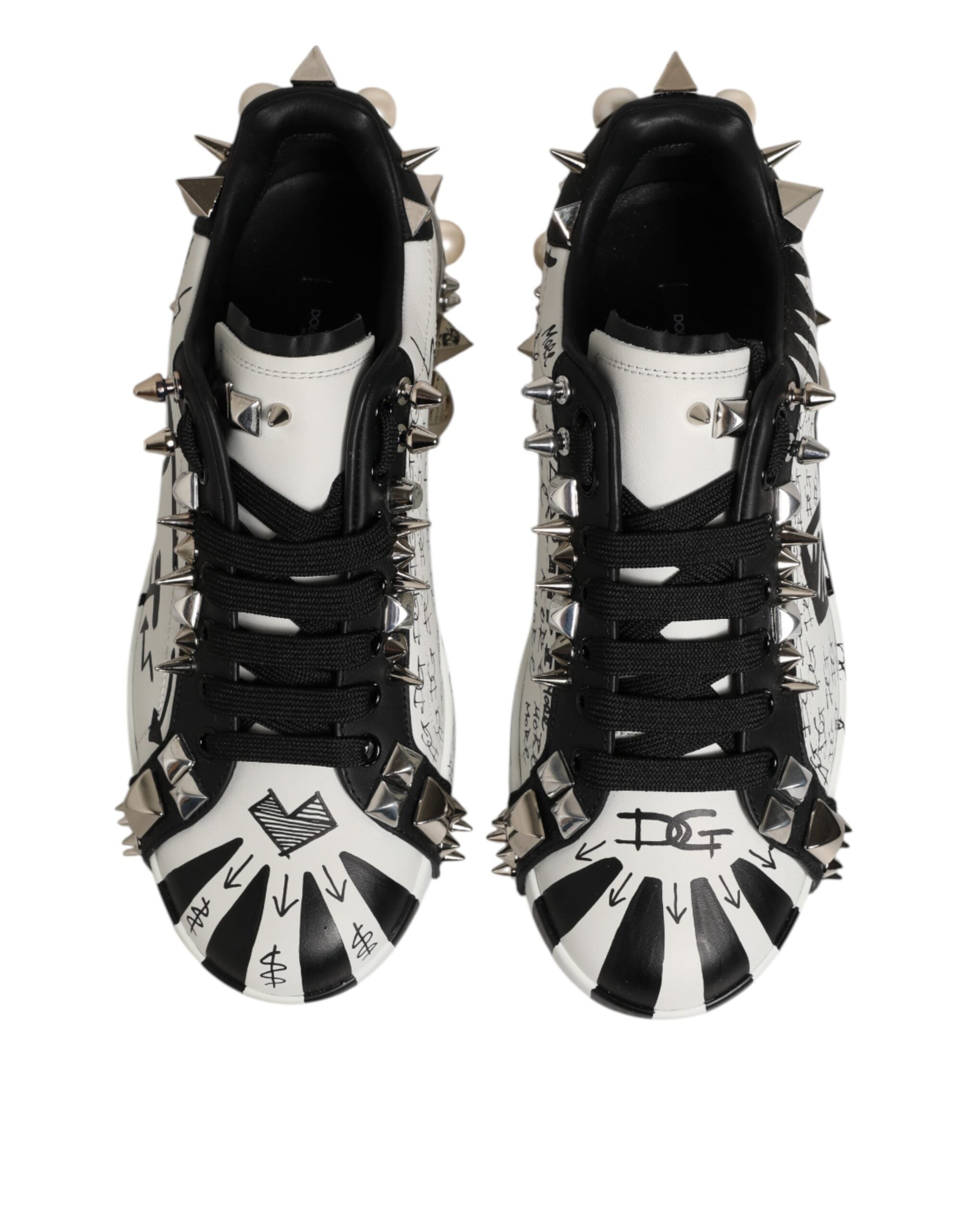 Black White Studded Low Top Sneakers Shoes