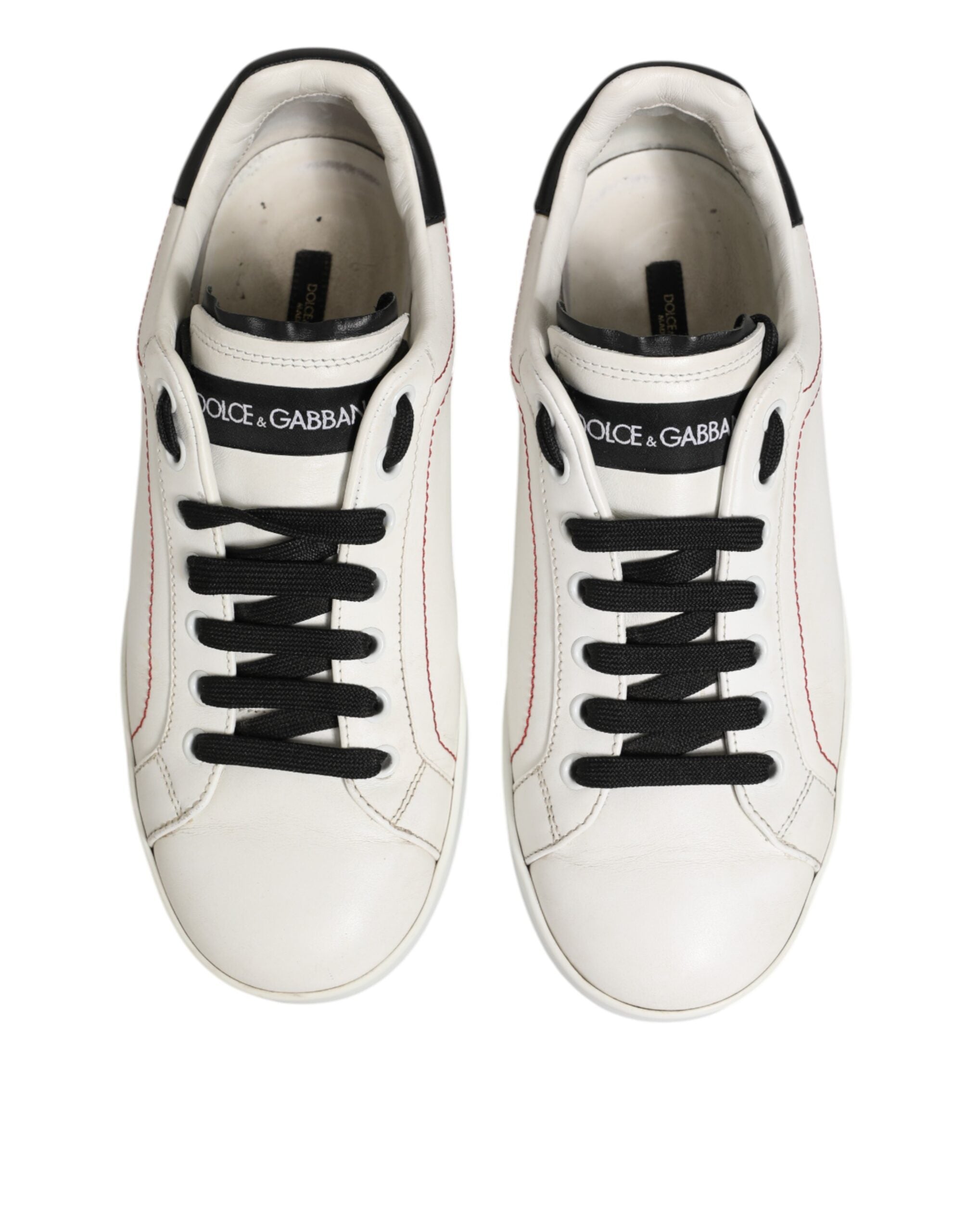 White Black Leather Low Top Sneaker Shoes