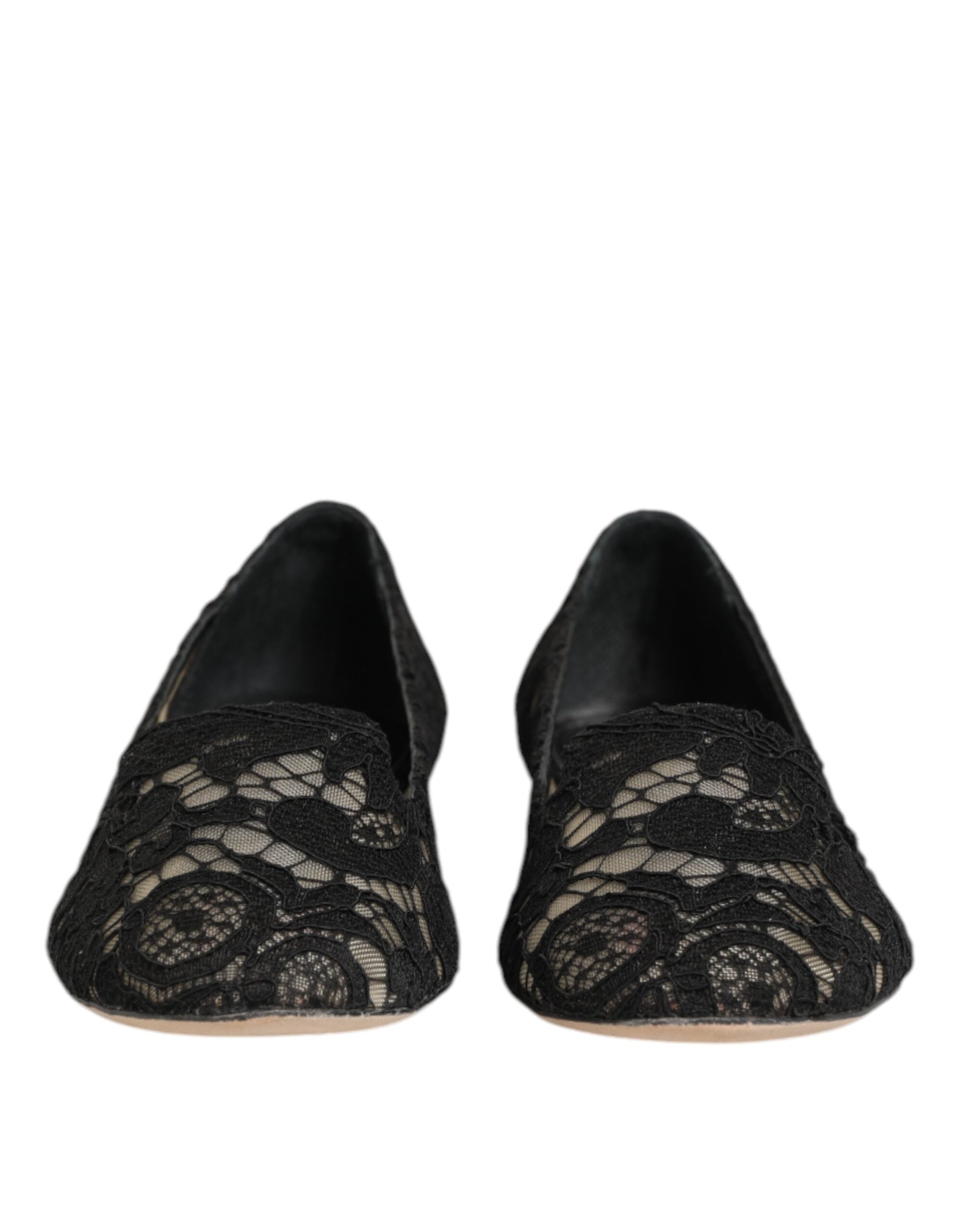 Black Taormina Lace Slip On Flats Shoes