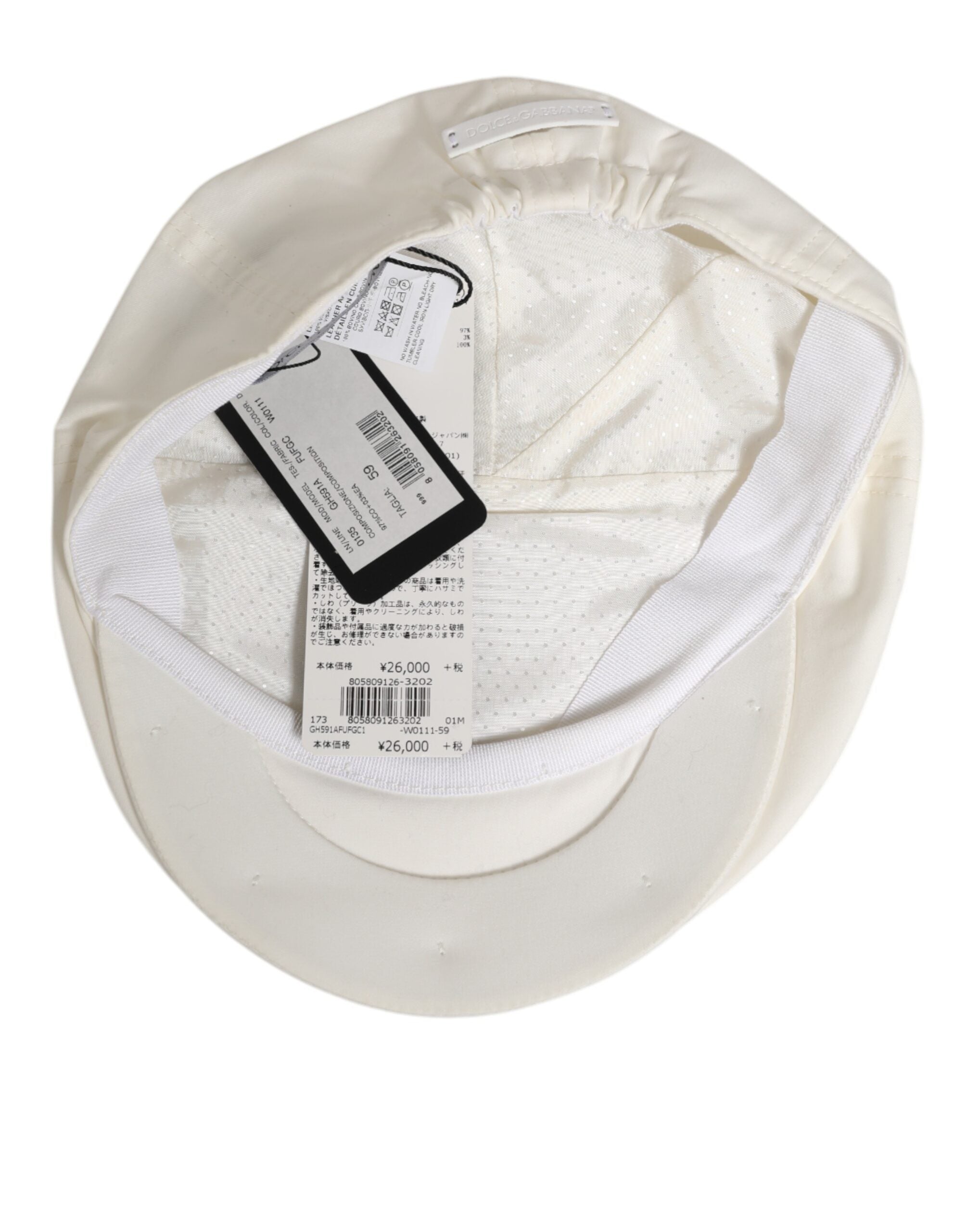 White Cotton Blend Leather Trim Flat Men Cap Hat