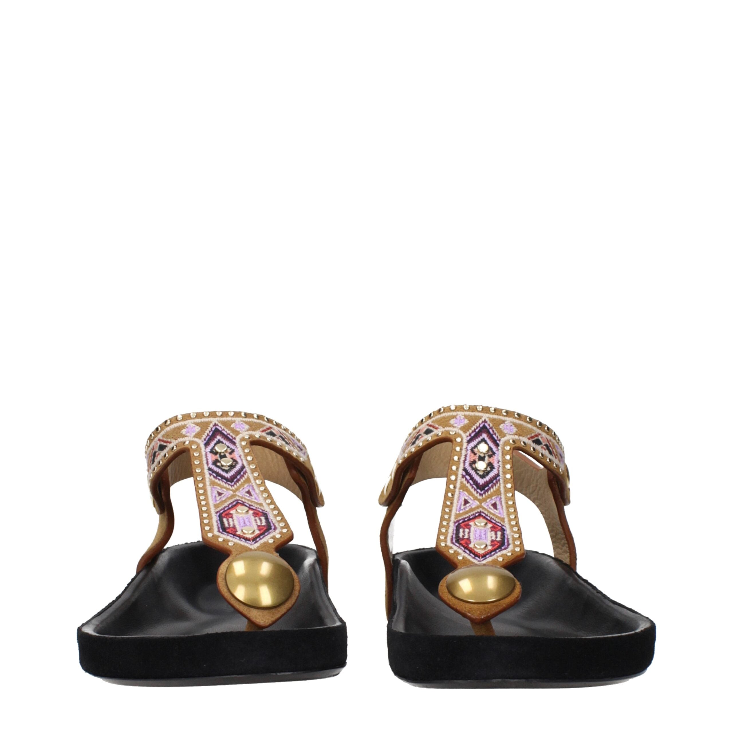 Beige Leather Flip-Flop Sandals