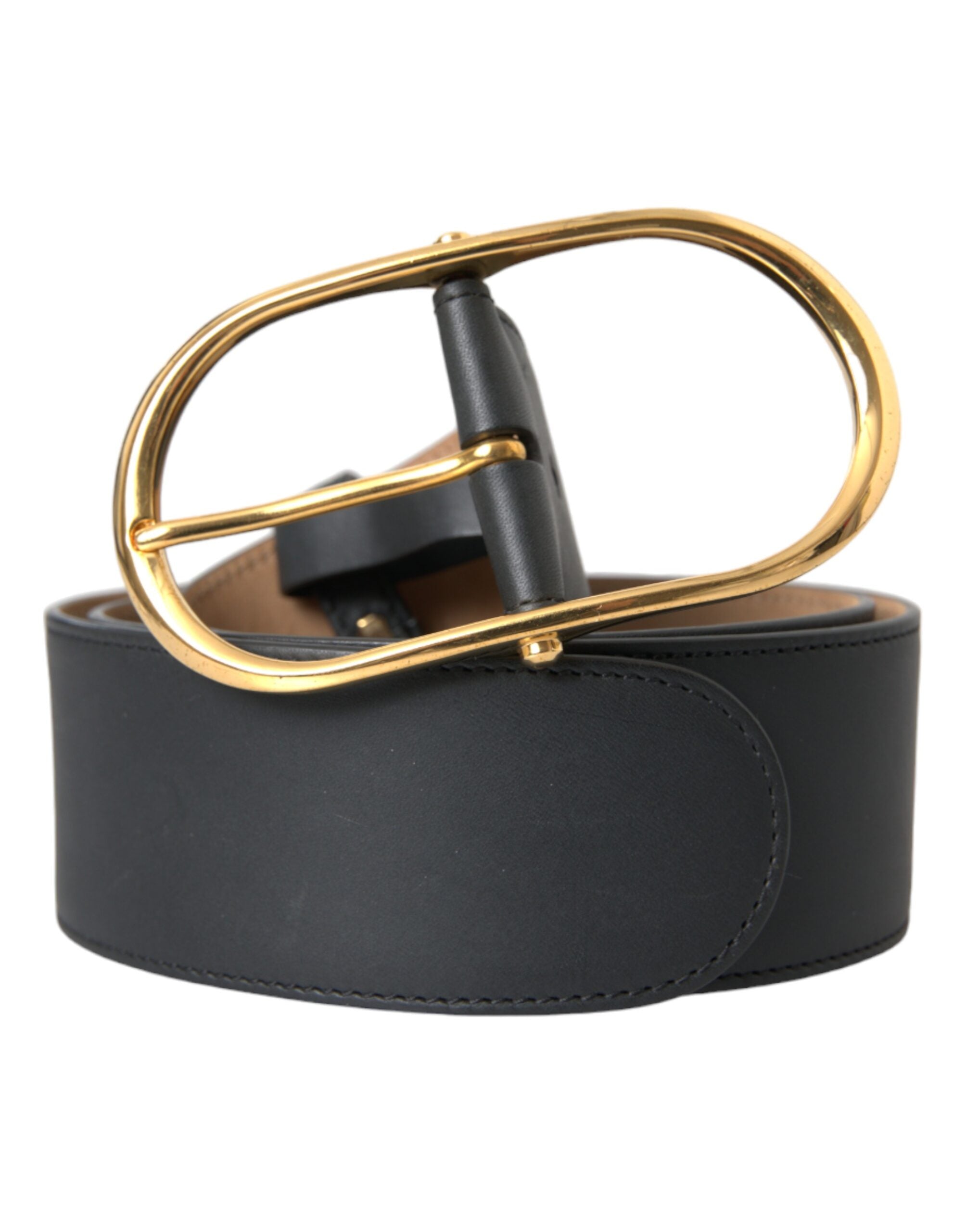 Black Leather Classic Metal Oval Buckle Belt
