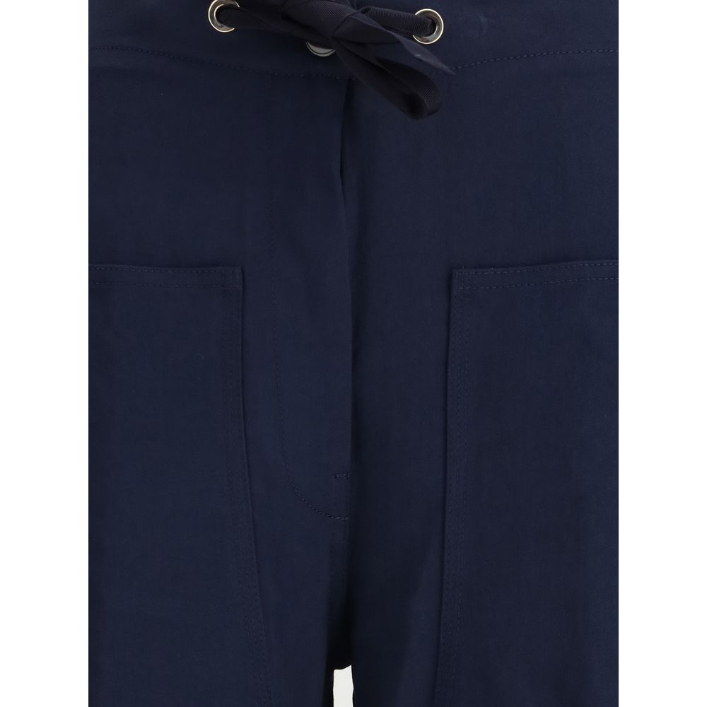 Blue Cotton Casual Pants