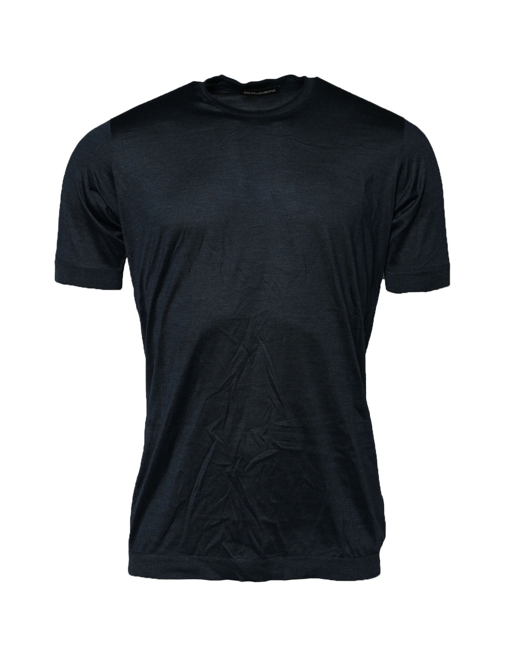 Blue Silk Crew Neck Short Sleeves Men T-Shirt