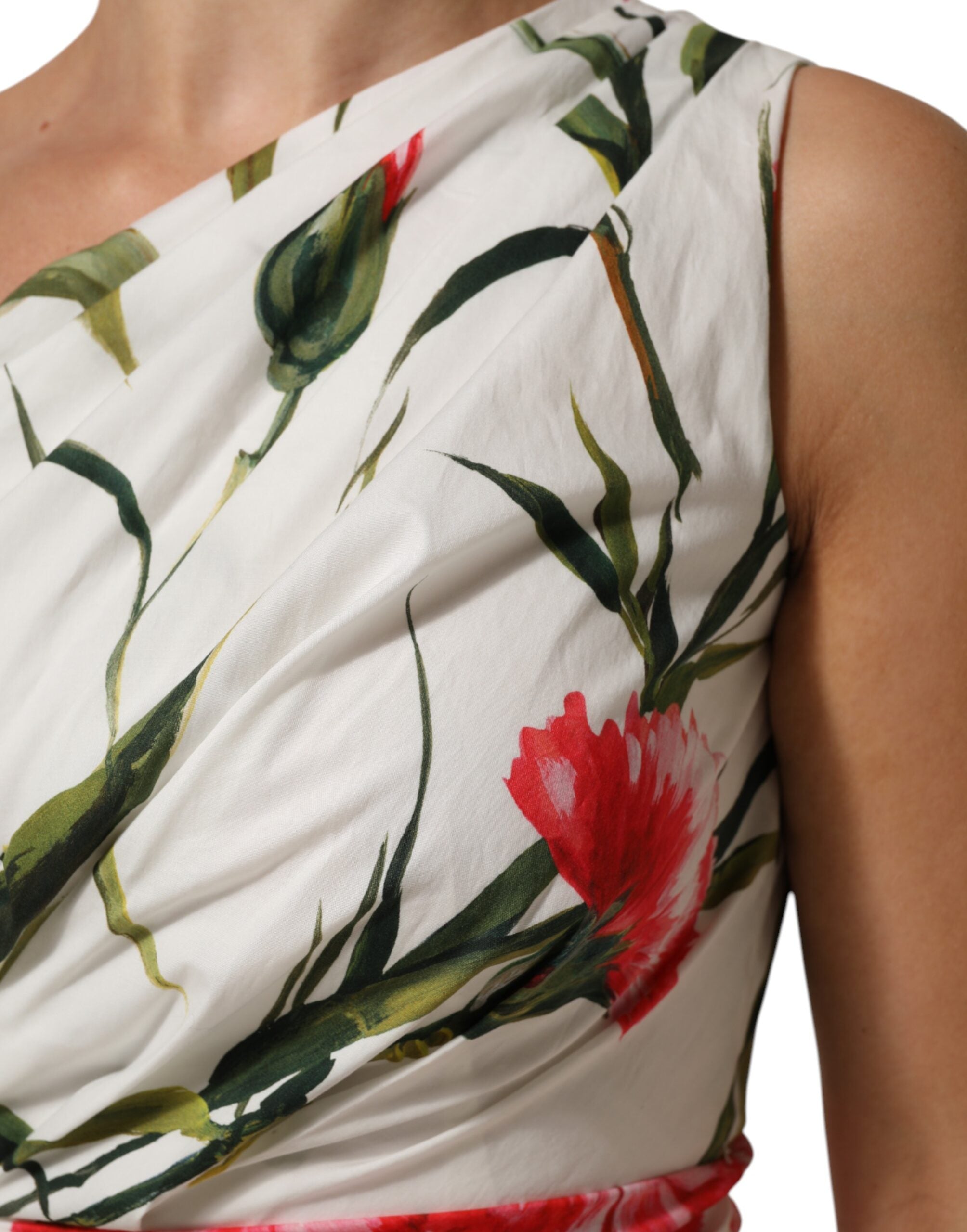 White Floral One Shoulder Sheath Dress
